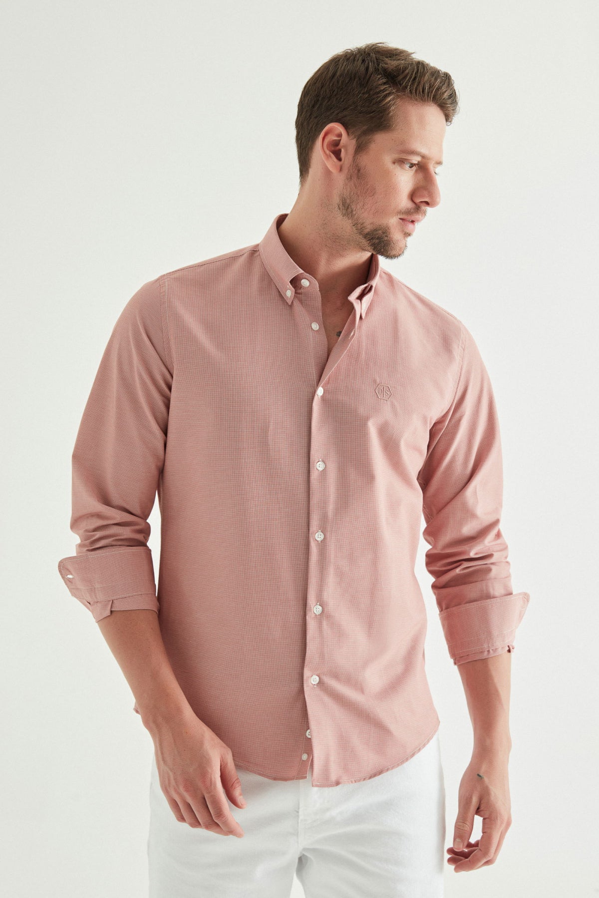 Ds Damat Slim Fit Checkered Shirt - Orange