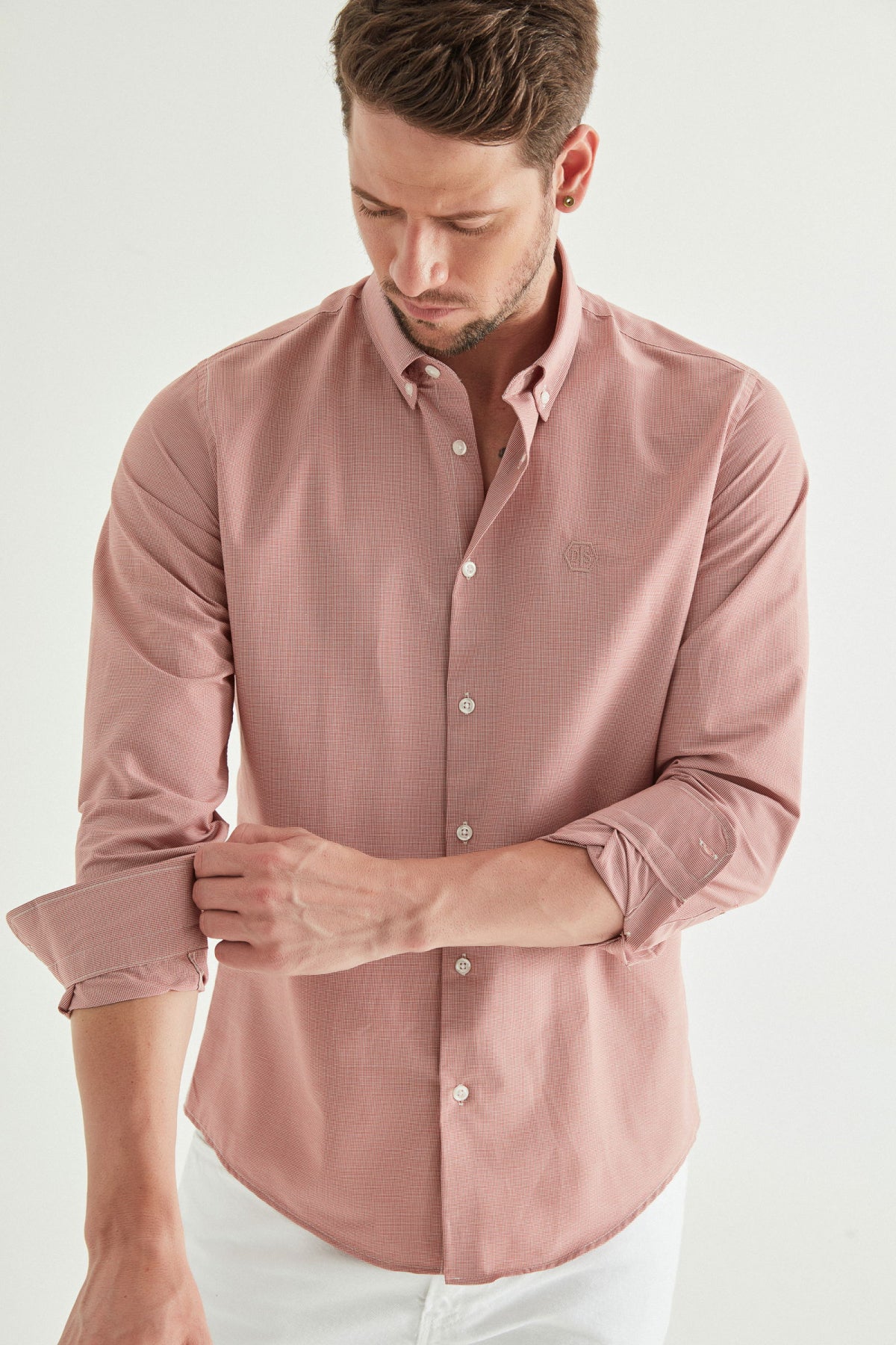 Ds Damat Slim Fit Checkered Shirt - Orange