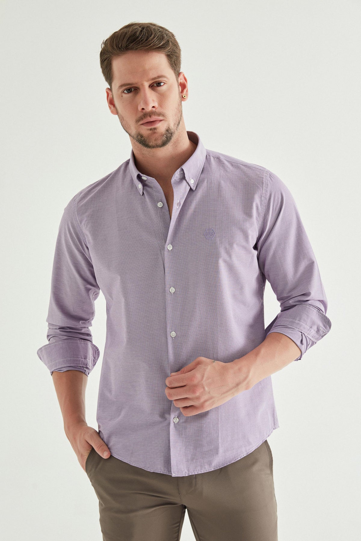 Ds Damat Slim Fit Checkered Shirt - Purple