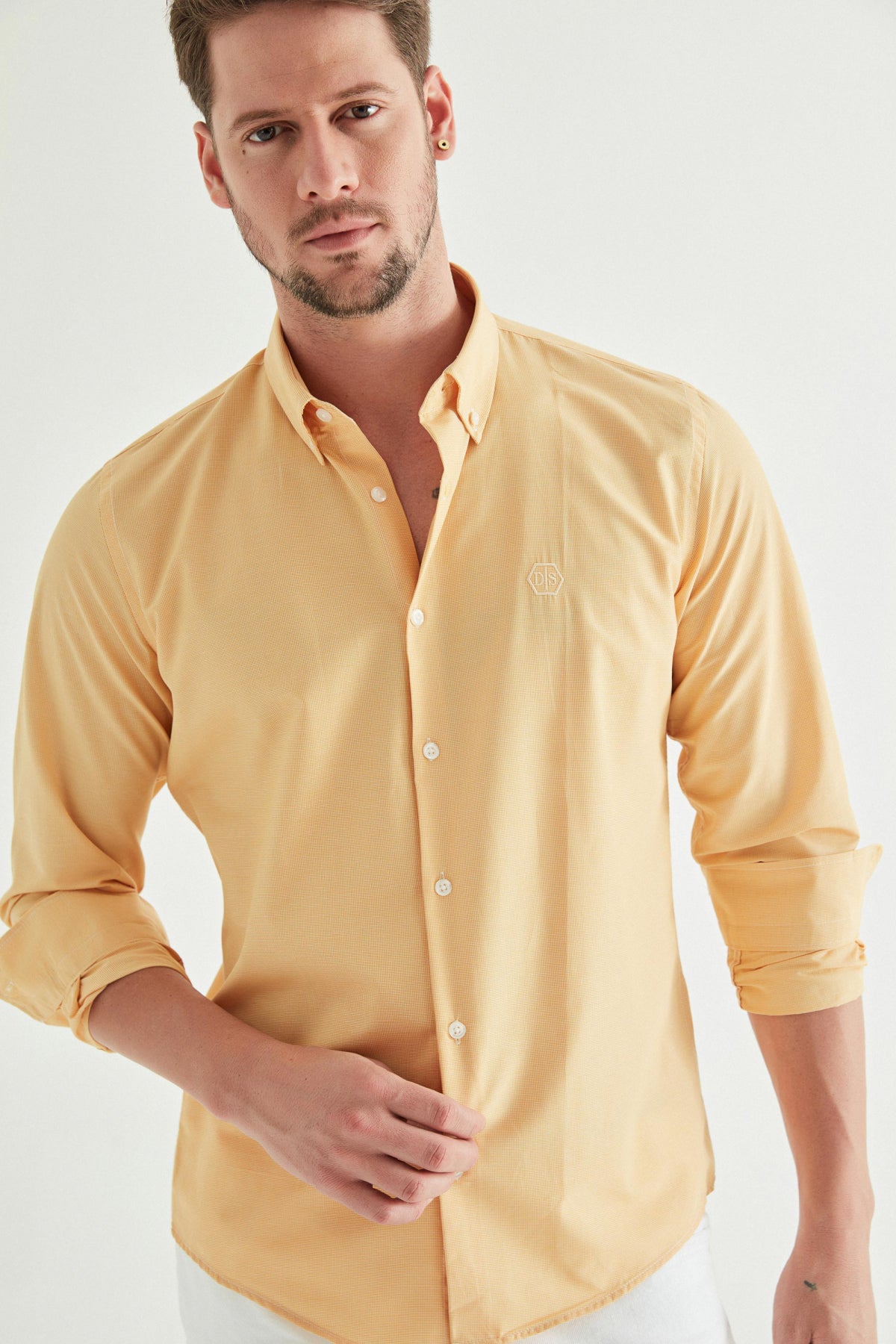 Ds Damat Slim Fit Checkered Shirt - Yellow