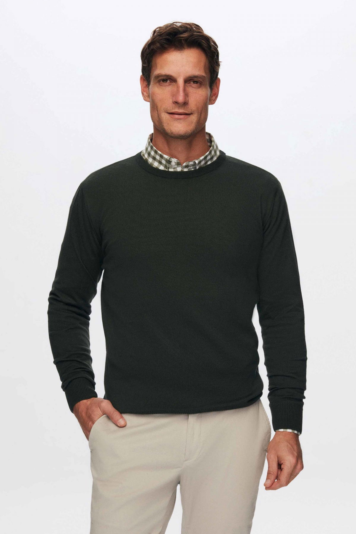 Ds Damat Slim Fit Cotton Blend 2-Pack Crew Neck Sweater and Shirt - Green