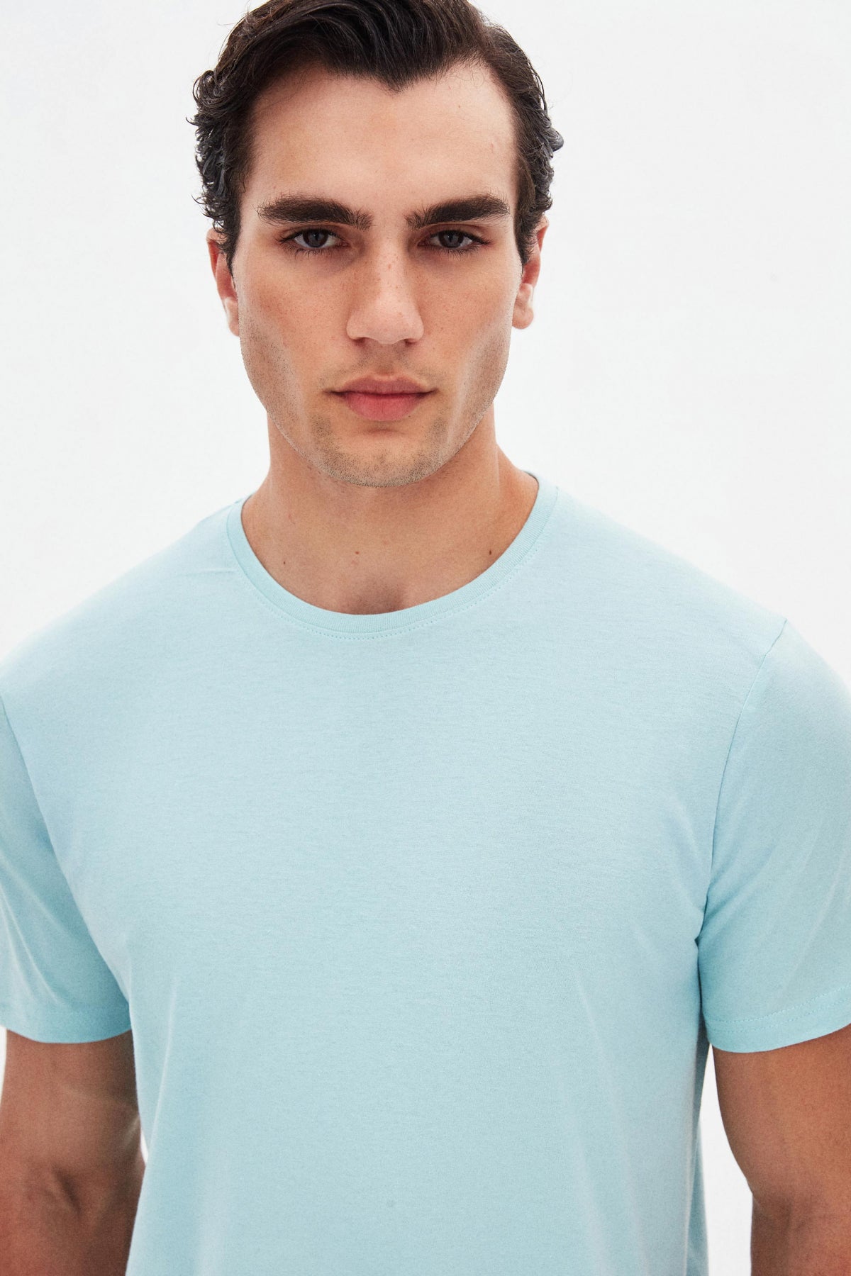 Ds Damat Slim Fit Crew Neck 100% Cotton Breathable T-Shirt - Aqua