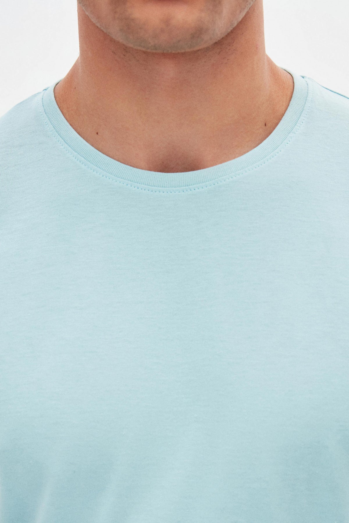 Ds Damat Slim Fit Crew Neck 100% Cotton Breathable T-Shirt - Aqua