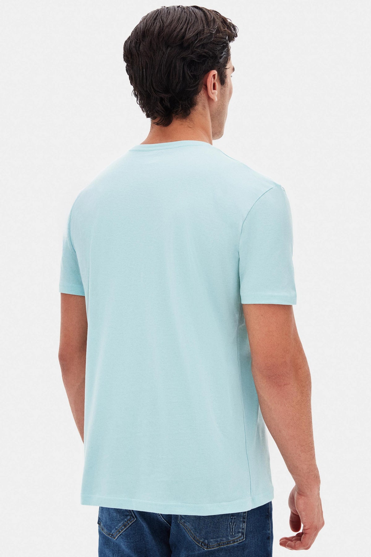 Ds Damat Slim Fit Crew Neck 100% Cotton Breathable T-Shirt - Aqua