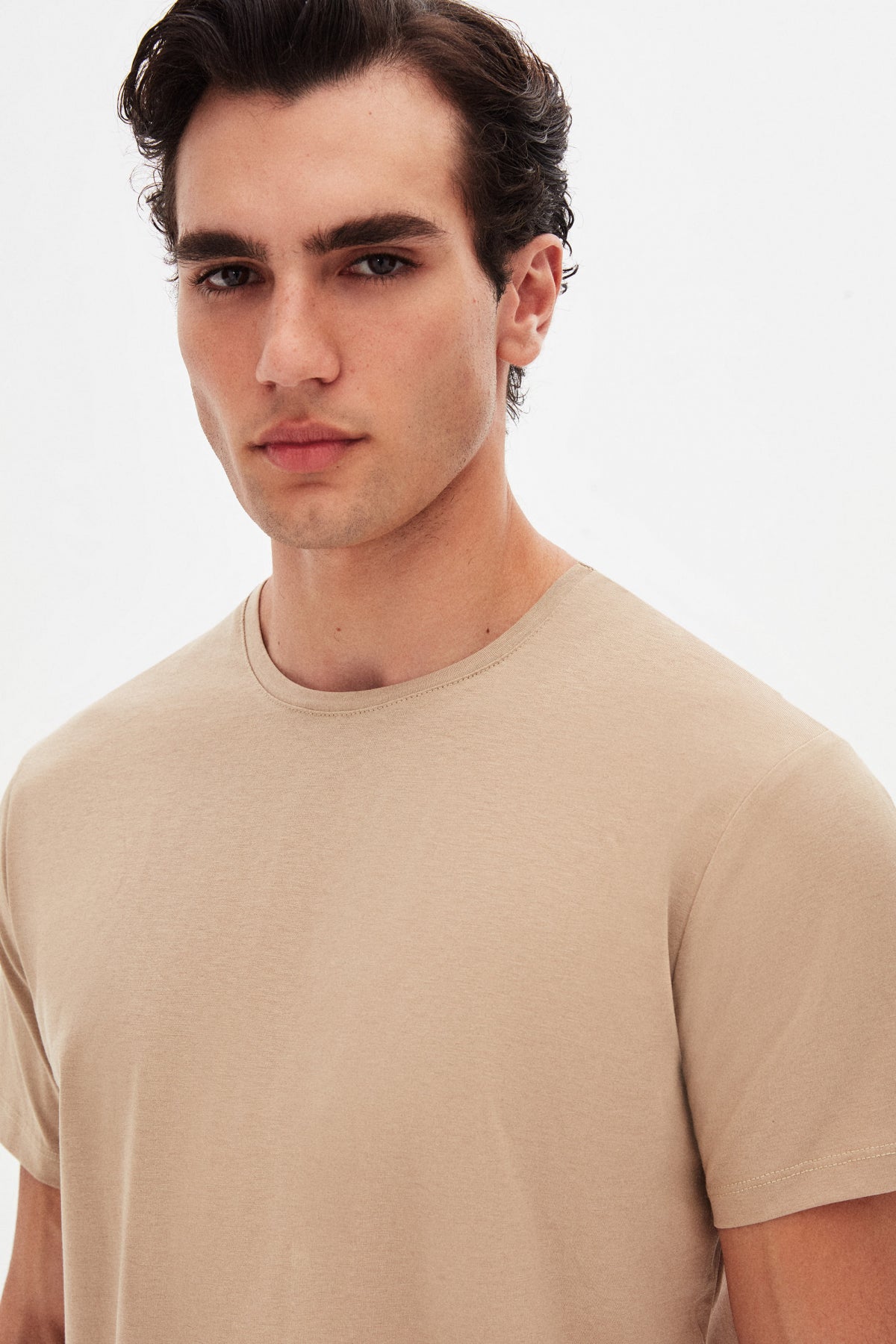 Ds Damat Slim Fit Crew Neck 100% Cotton Breathable T-Shirt - Beige
