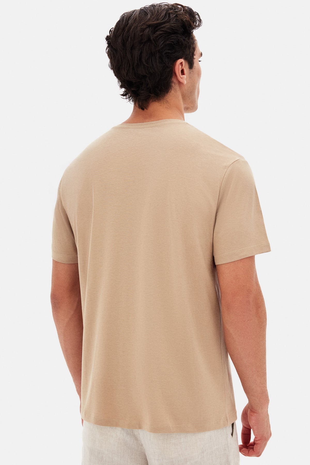 Ds Damat Slim Fit Crew Neck 100% Cotton Breathable T-Shirt - Beige