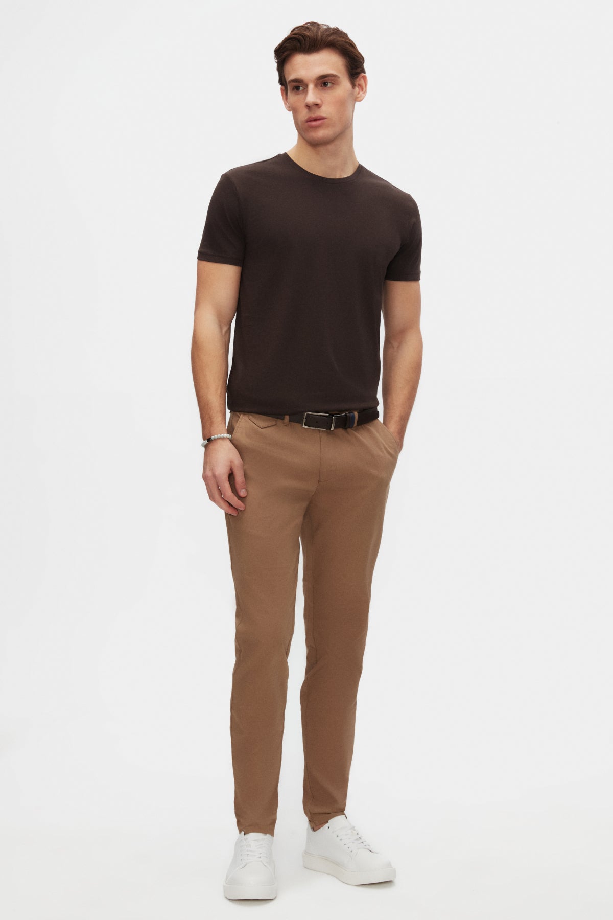 Ds Damat Slim Fit Crew Neck 100% Cotton Breathable T-Shirt - Brown