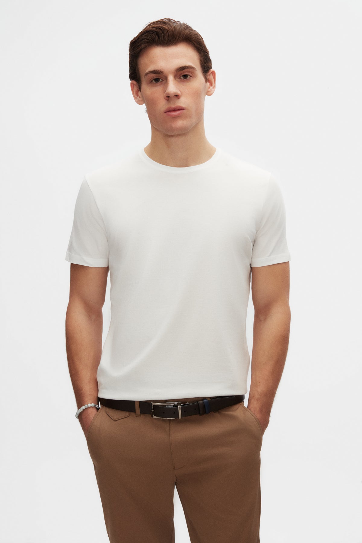 Ds Damat Slim Fit Crew Neck 100% Cotton Breathable T-Shirt - Ecru
