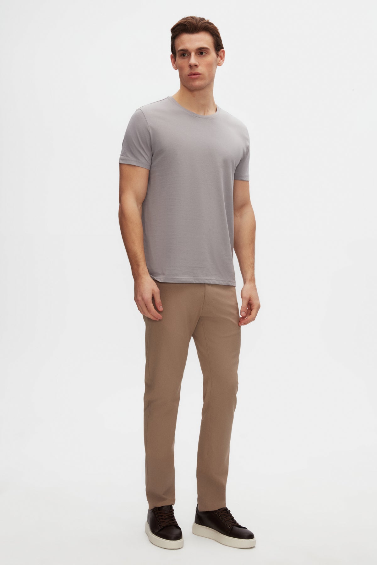 Ds Damat Slim Fit Crew Neck 100% Cotton Breathable T-Shirt - Gray