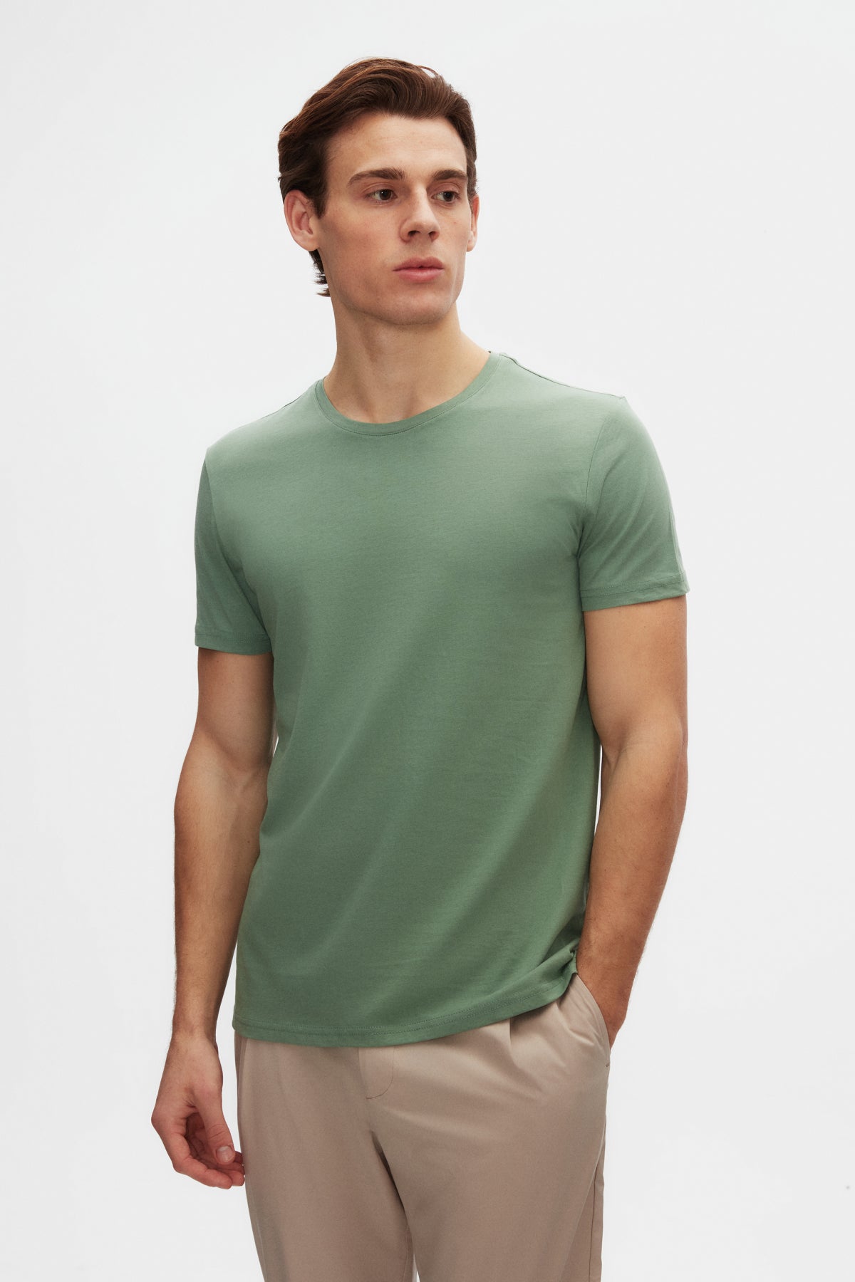Ds Damat Slim Fit Crew Neck 100% Cotton Breathable T-Shirt - Green