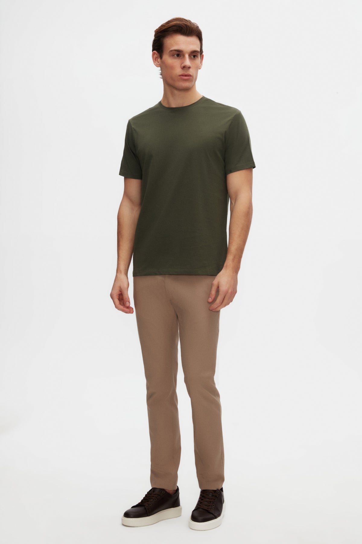 Ds Damat Slim Fit Crew Neck 100% Cotton Breathable T-Shirt - Khaki