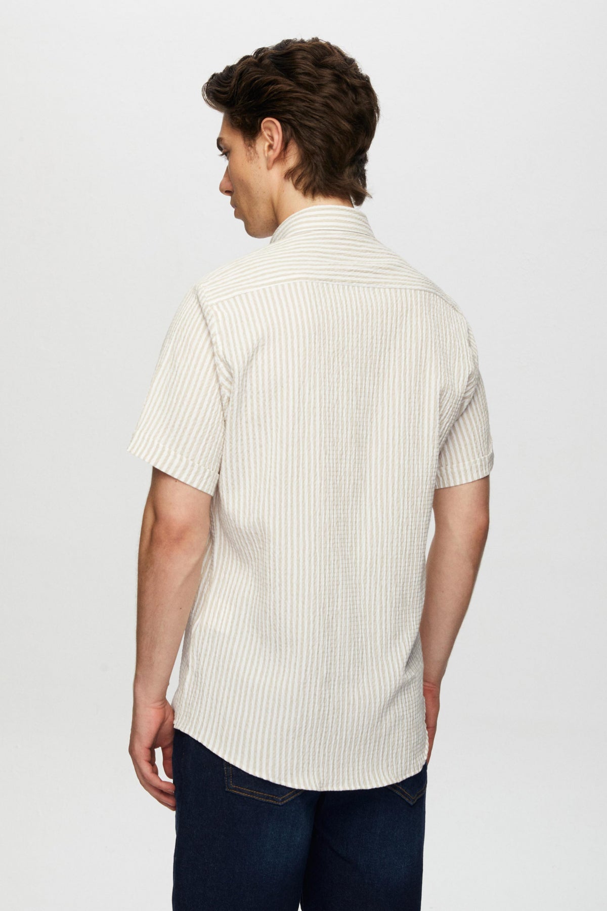 Ds Damat Slim Fit Crinkled Short Sleeve Shirt - Beige