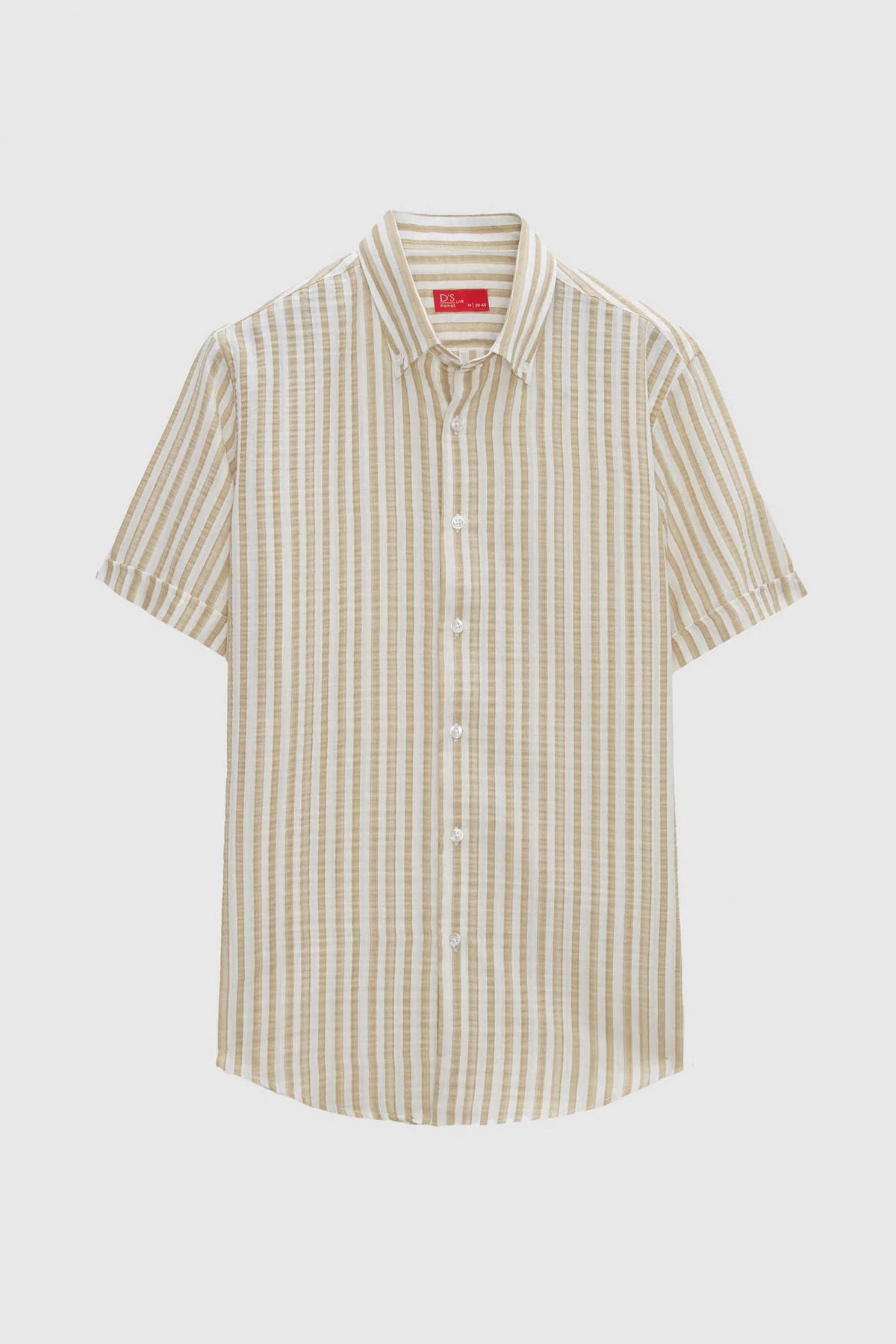 Ds Damat Slim Fit Crinkled Short Sleeve Shirt - Beige