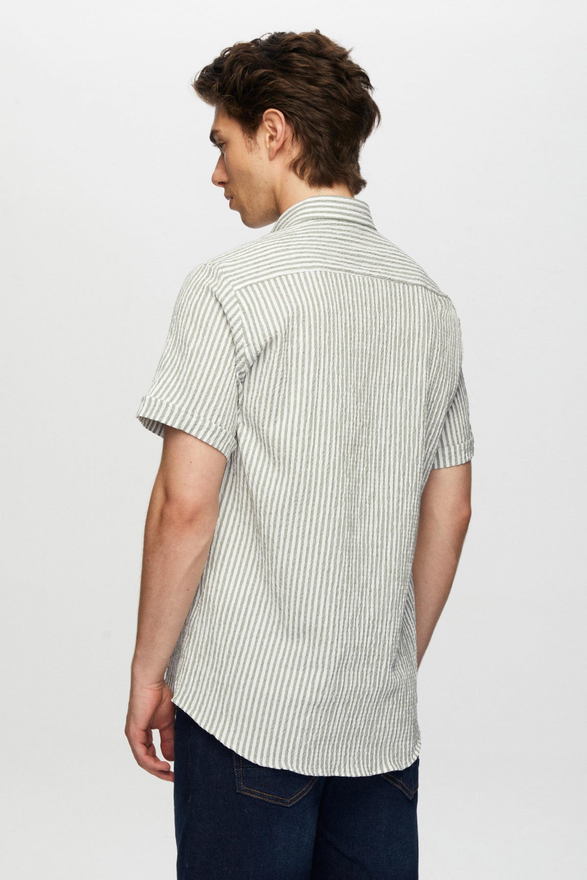 Ds Damat Slim Fit Crinkled Short Sleeve Shirt - Green
