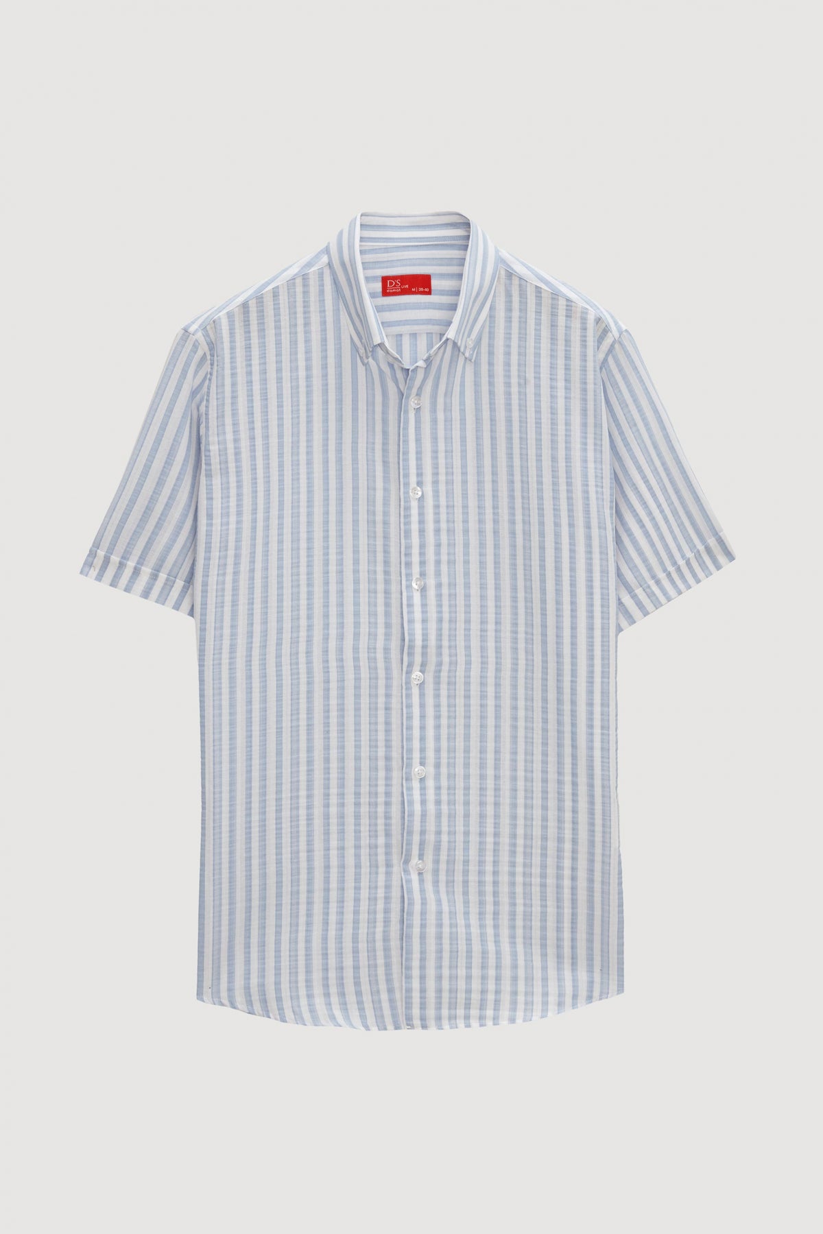 Ds Damat Slim Fit Crinkled Striped Short-Sleeve Summer Shirt - Blue