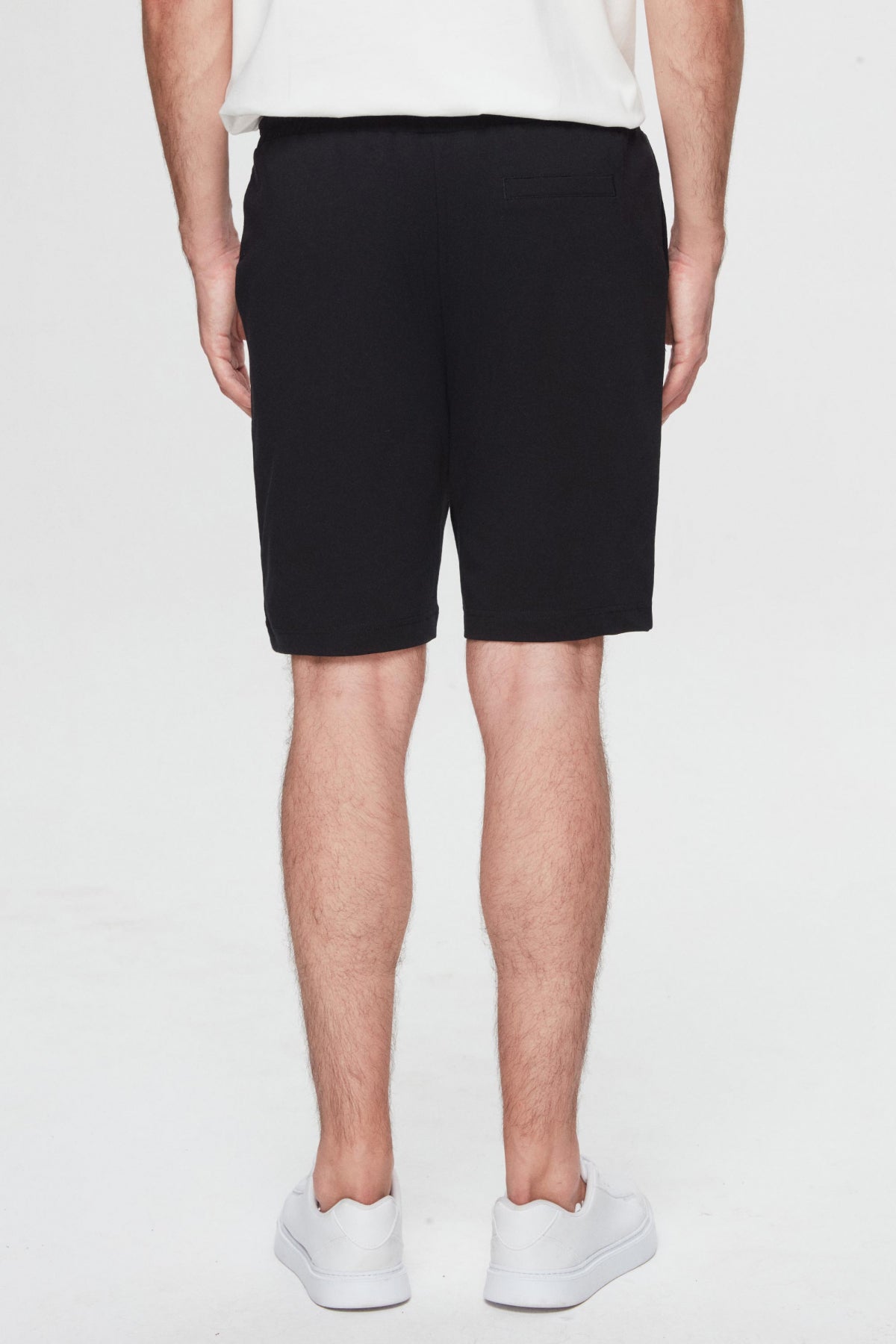 Ds Damat Slim Fit Elastic Waist Drawstring Relaxed Cotton Knit Shorts - Black