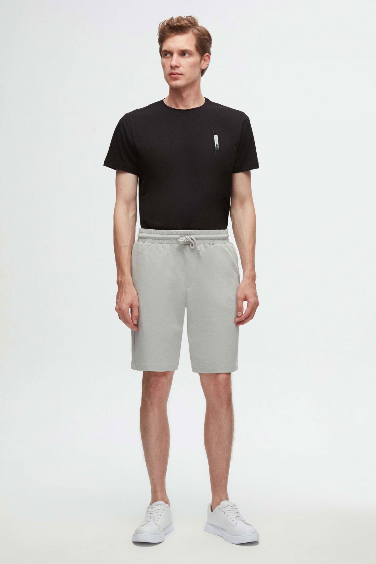 Ds Damat Slim Fit Elastic Waist Drawstring Relaxed Cotton Knit Shorts - Gray