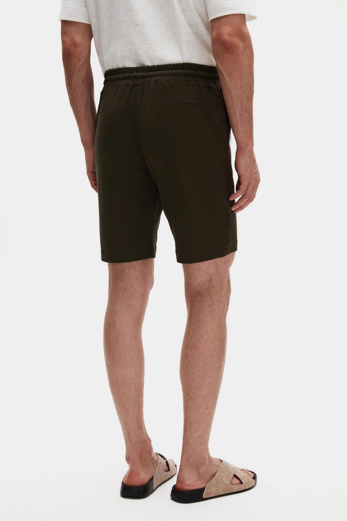 Ds Damat Slim Fit Elastic Waist Drawstring Relaxed Cotton Knit Shorts - Khaki