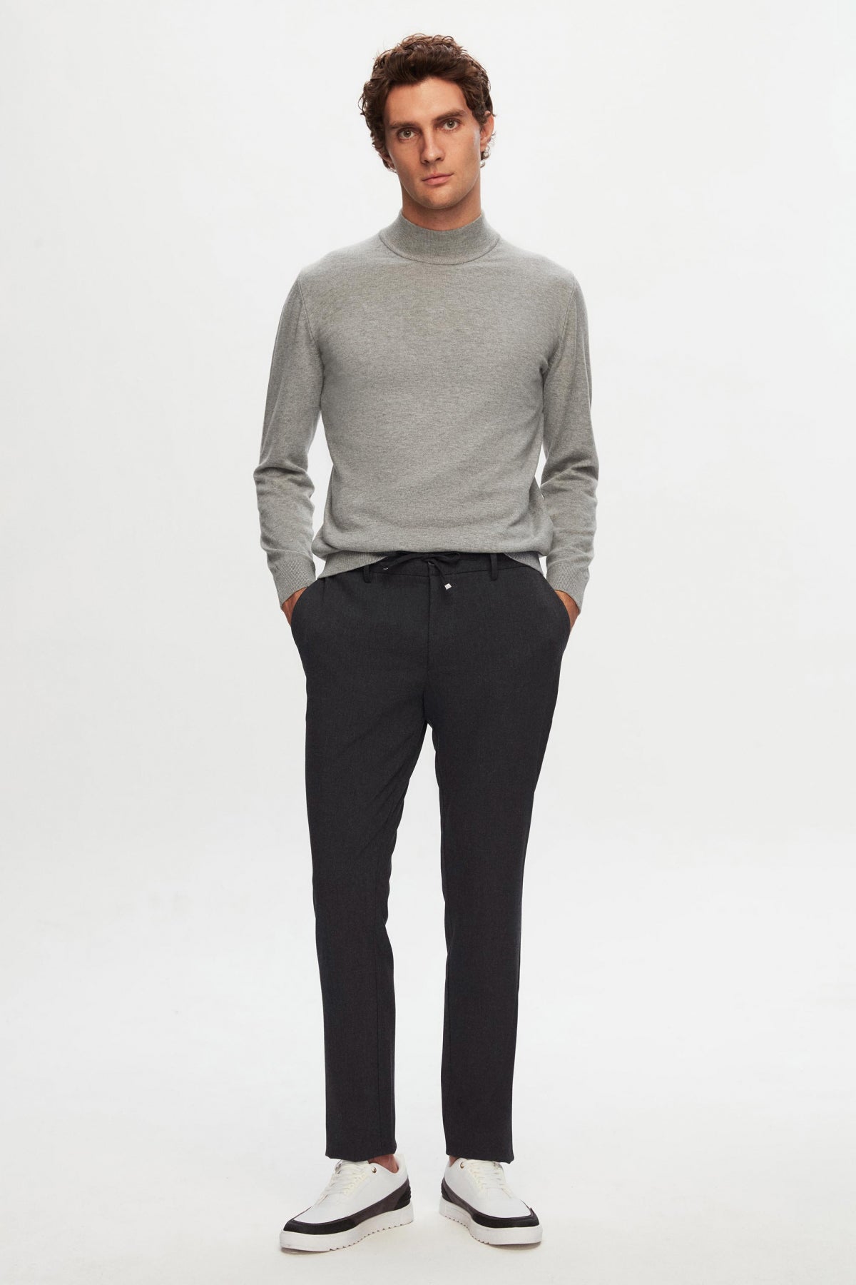 Ds Damat Slim Fit Elastic Waist Drawstring Zippered Stretchable Relaxed Jogger Pants - Anthracite