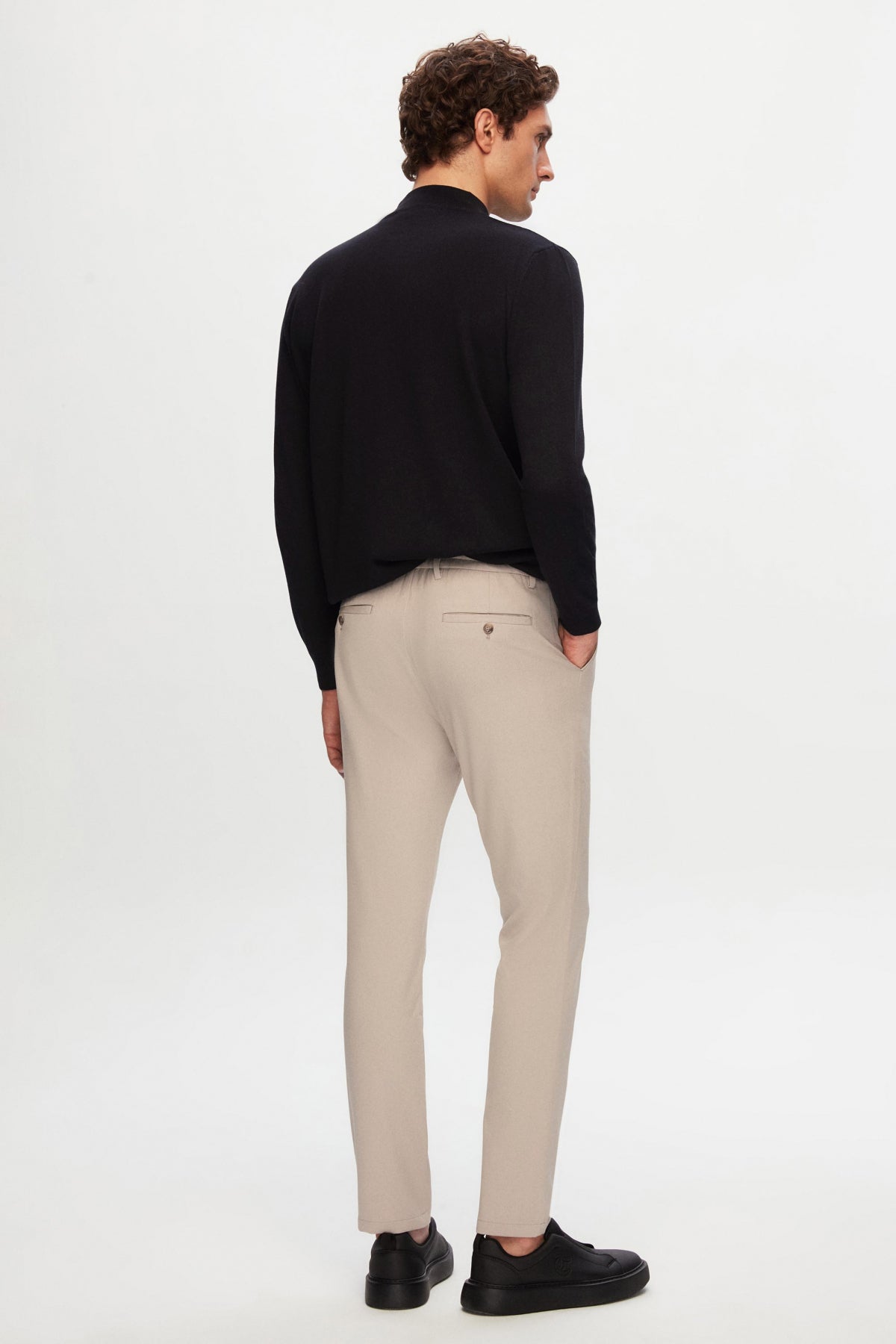 Ds Damat Slim Fit Elastic Waist Drawstring Zippered Stretchable Relaxed Jogger Pants - Beige