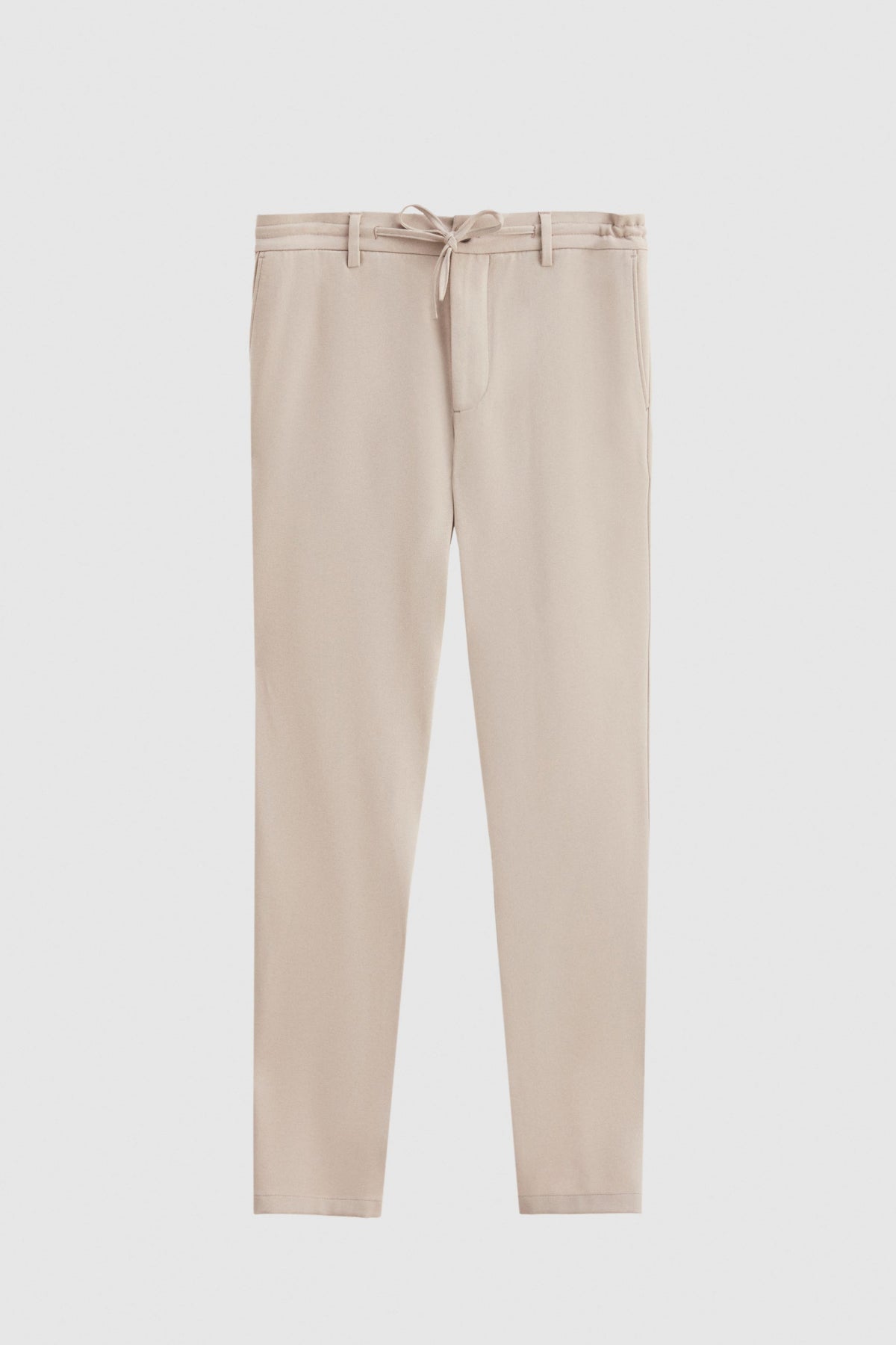 Ds Damat Slim Fit Elastic Waist Drawstring Zippered Stretchable Relaxed Jogger Pants - Beige