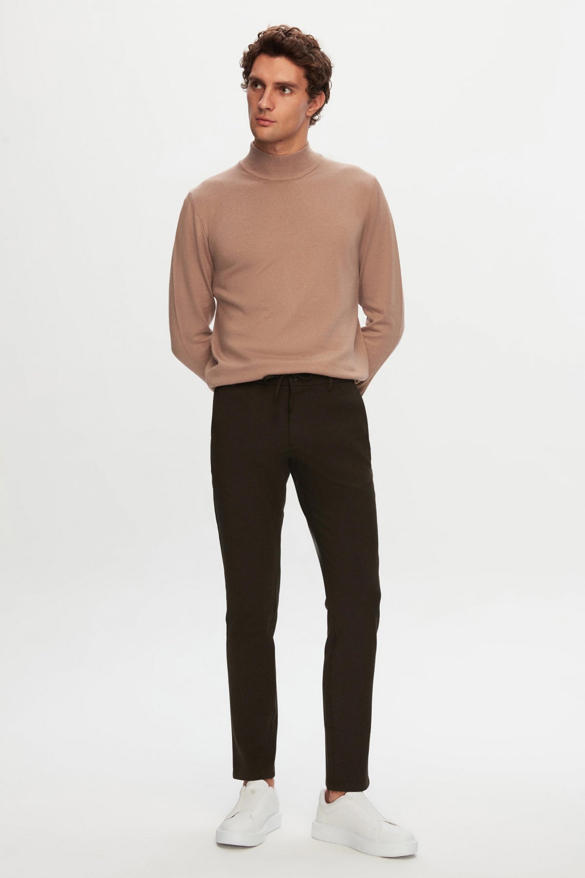 Ds Damat Slim Fit Elastic Waist Drawstring Zippered Stretchable Relaxed Jogger Pants - Khaki