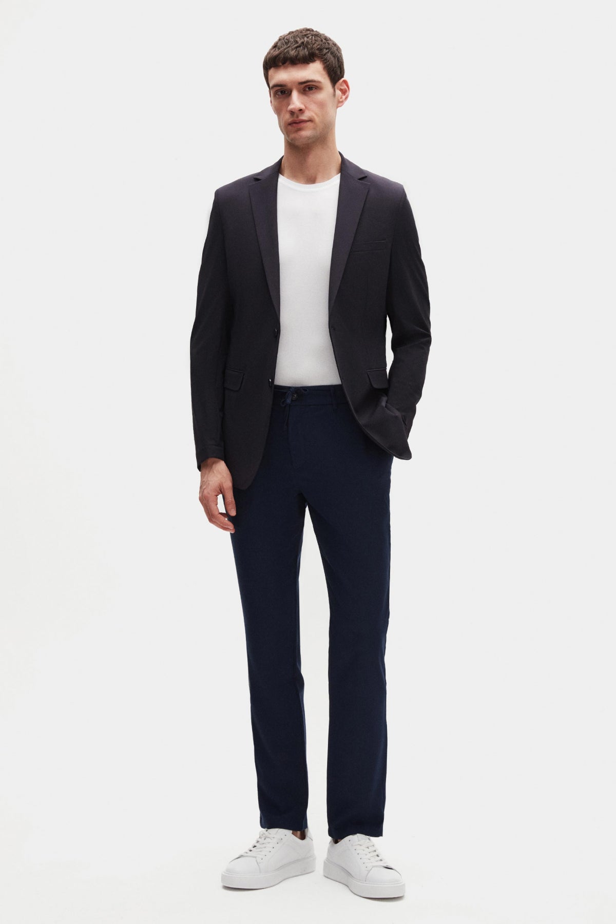 Ds Damat Slim Fit Elastic Waist Drawstring Zippered Stretchable Relaxed Jogger Pants - Light Navy Blue