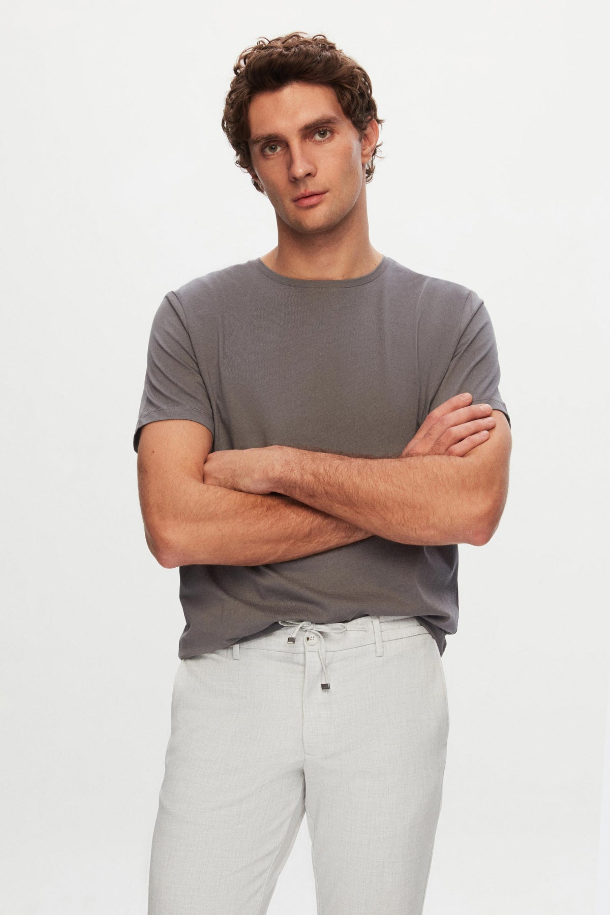 Ds Damat Slim Fit Elastic Waist Drawstring Zippered Stretchable Relaxed Jogger Pants - Stone
