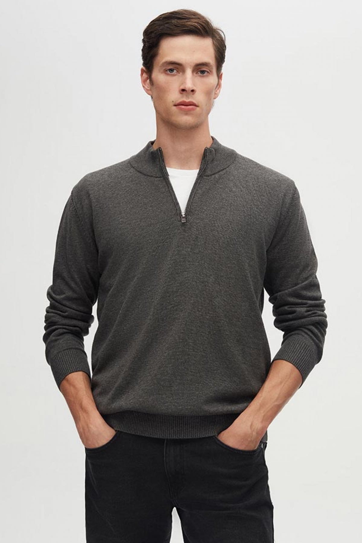Ds Damat Slim Fit Half-Zip Knit Sweater - Anthracite
