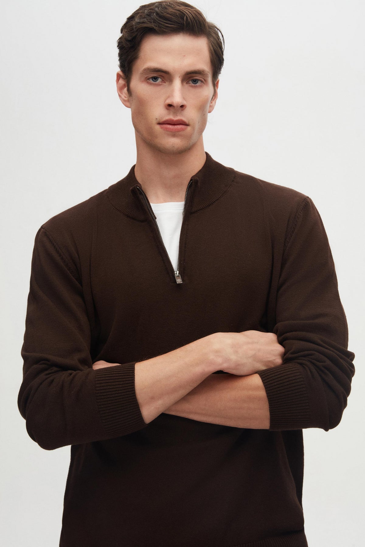 Ds Damat Slim Fit Half-Zip Knit Sweater - Brown
