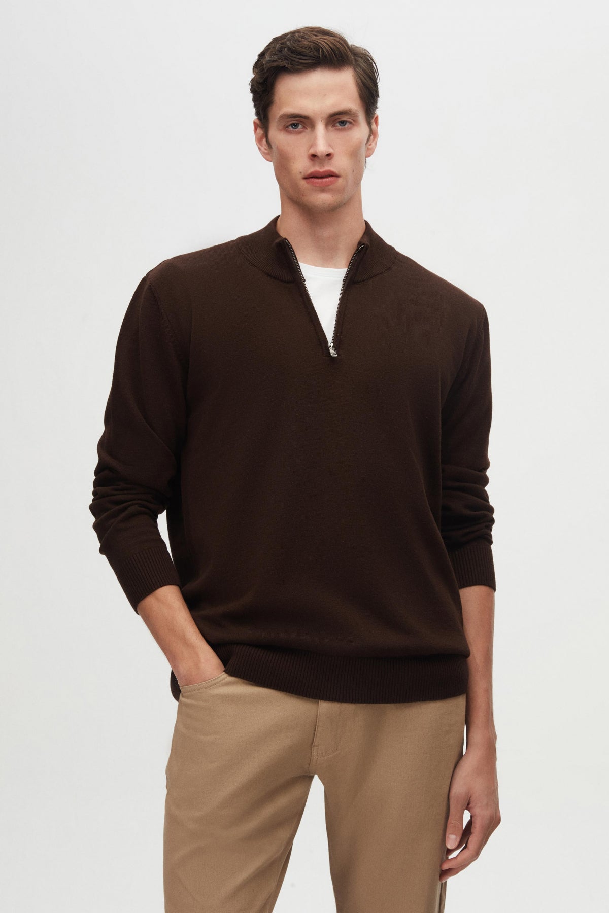 Ds Damat Slim Fit Half-Zip Knit Sweater - Brown
