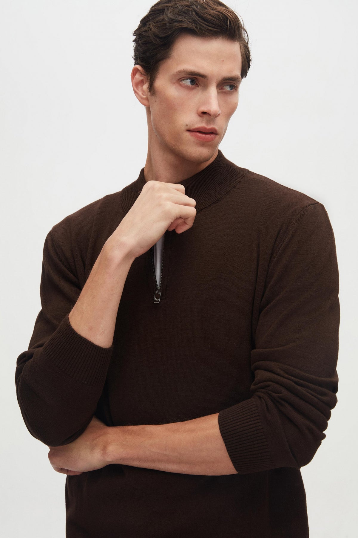Ds Damat Slim Fit Half-Zip Knit Sweater - Brown