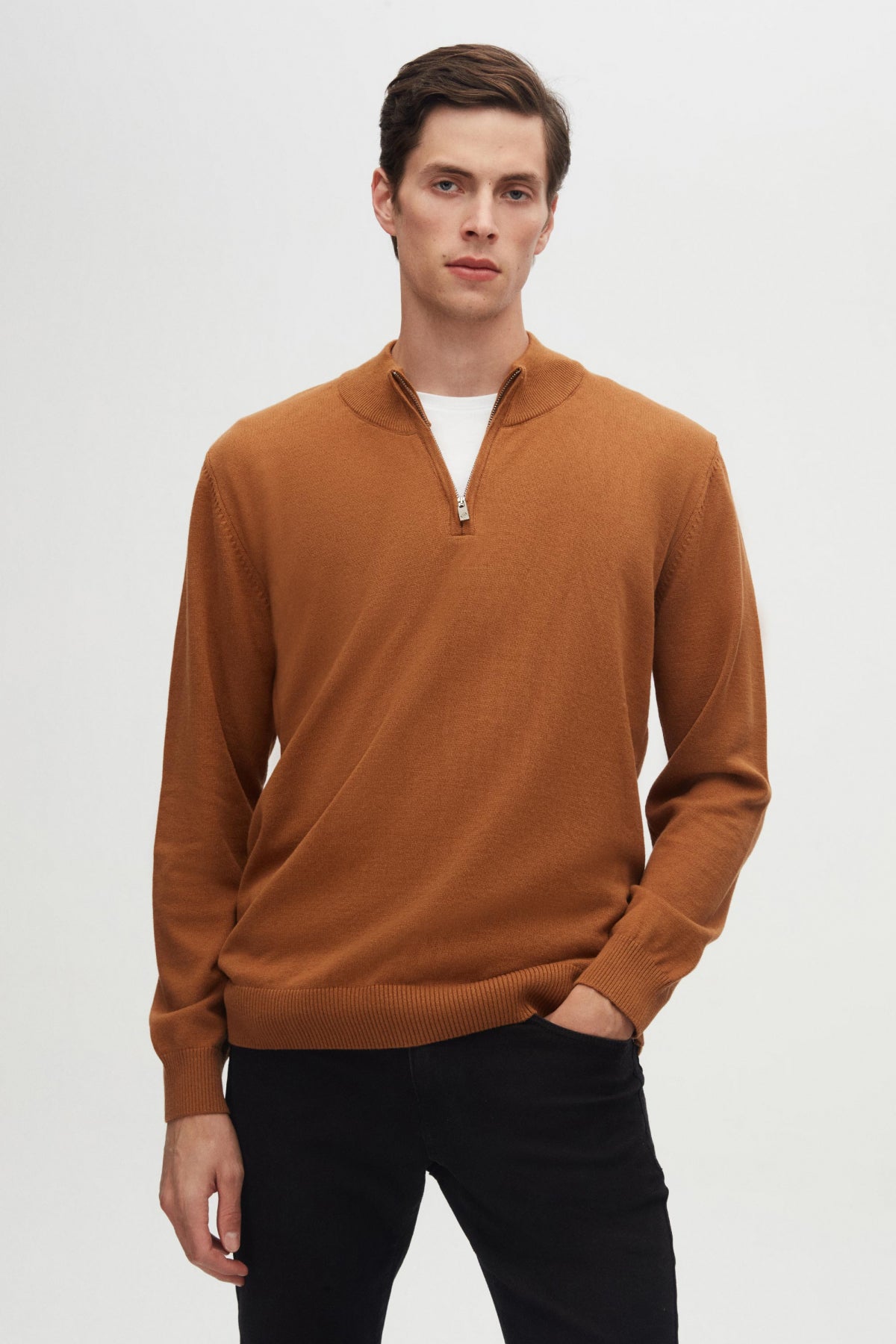 Ds Damat Slim Fit Half-Zip Knit Sweater - Cinnamon