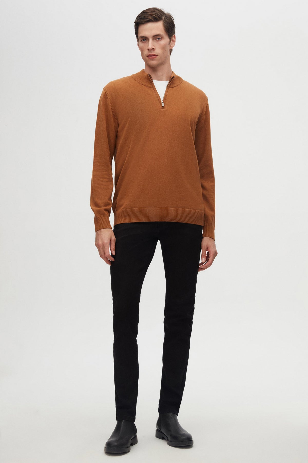 Ds Damat Slim Fit Half-Zip Knit Sweater - Cinnamon