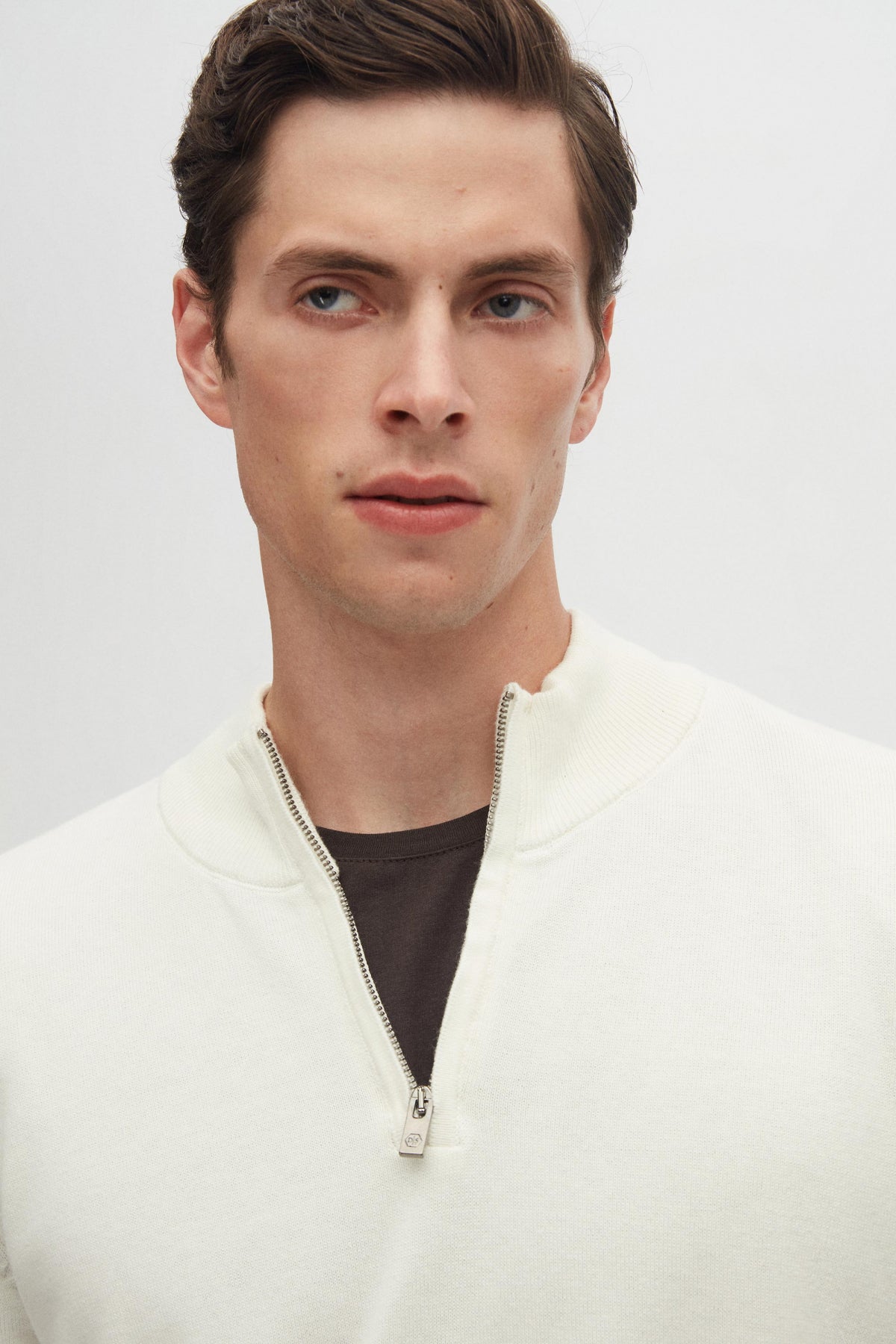 Ds Damat Slim Fit Half-Zip Knit Sweater - Ecru
