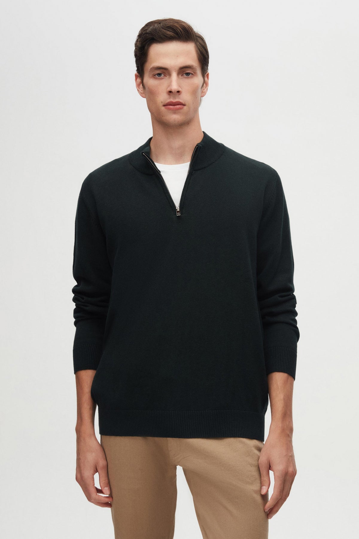Ds Damat Slim Fit Half-Zip Knit Sweater - Khaki