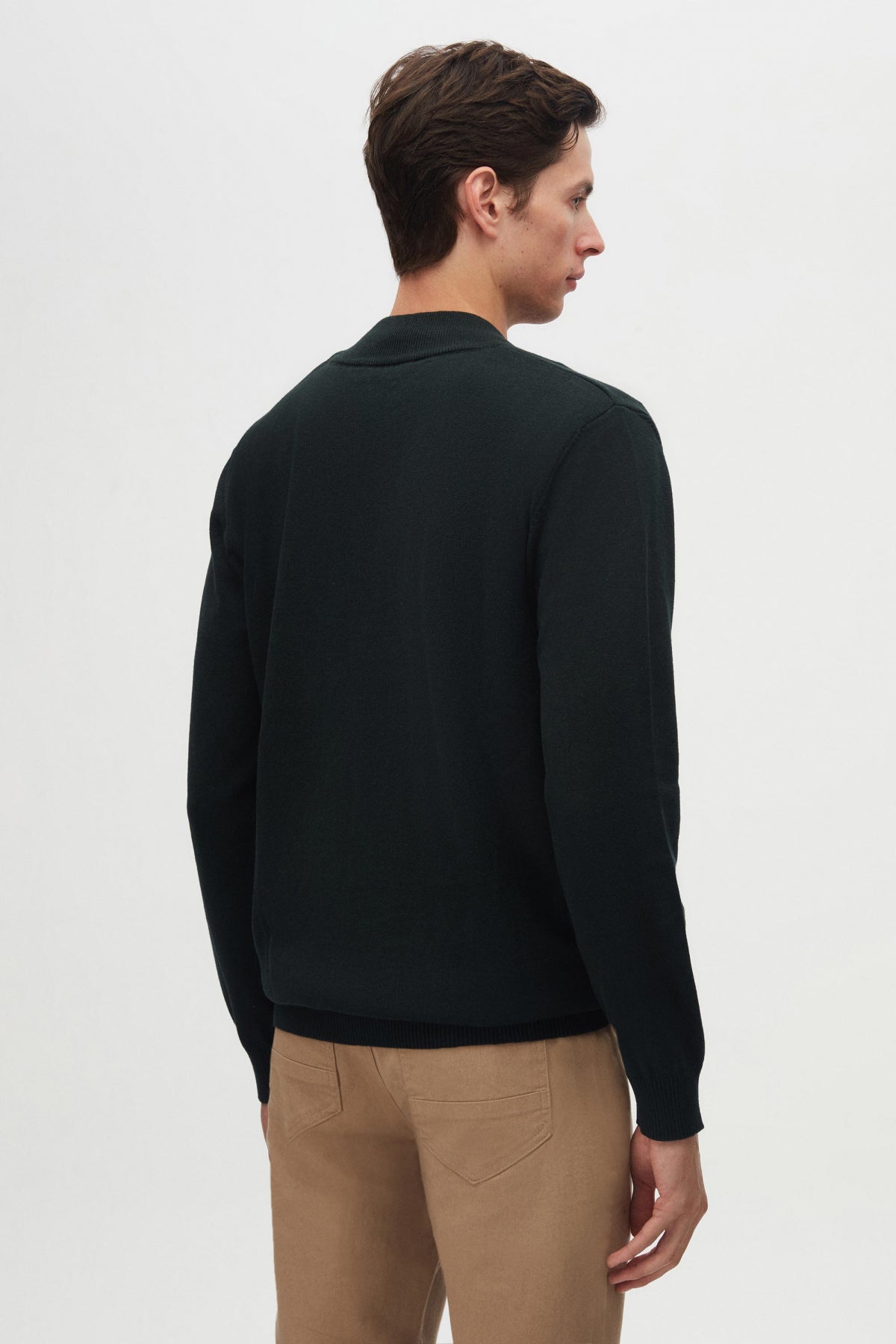 Ds Damat Slim Fit Half-Zip Knit Sweater - Khaki