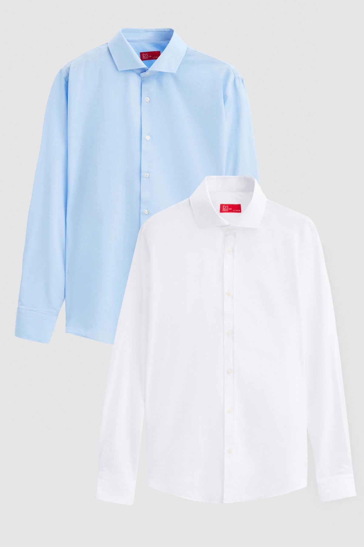 Ds Damat Slim Fit Italian Collar Slim Cut Classic Tie Long-Sleeve Easy-Iron Breathable 2-Pack Shirt - Light Blue/White