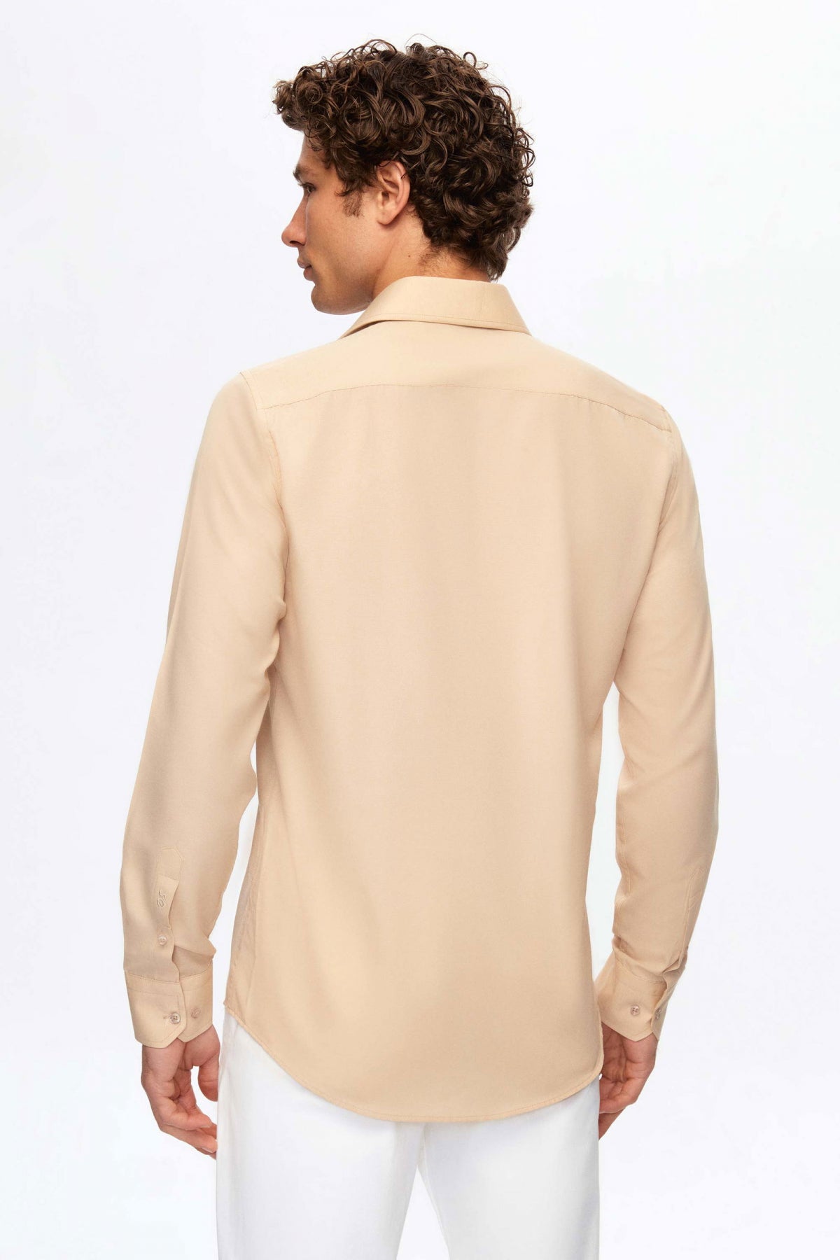 Ds Damat Slim Fit Italian Collar Slim Cut Classic Tie Long-Sleeve Easy-Iron Breathable Shirt - Beige