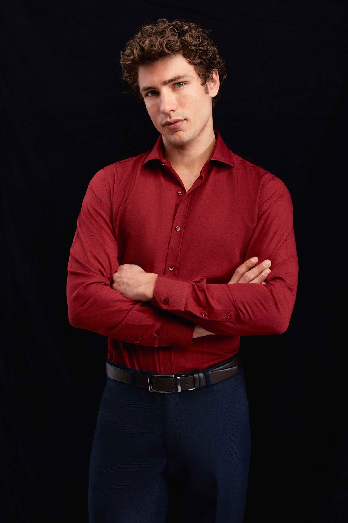 Ds Damat Slim Fit Italian Collar Slim Cut Classic Tie Long-Sleeve Easy-Iron Breathable Shirt - Burgundy
