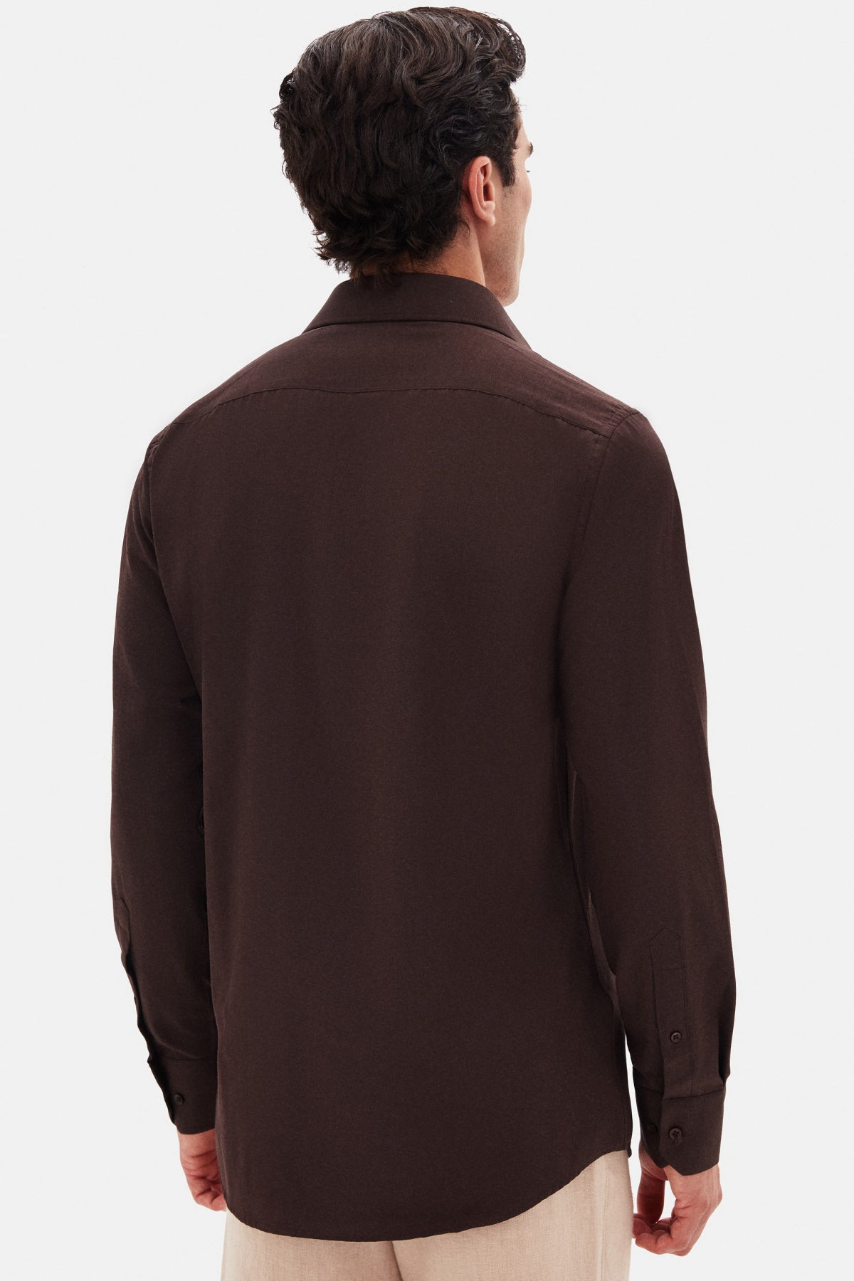 Ds Damat Slim Fit Italian Collar Slim Cut Classic Tie Long-Sleeve Easy-Iron Breathable Shirt - Dark Brown