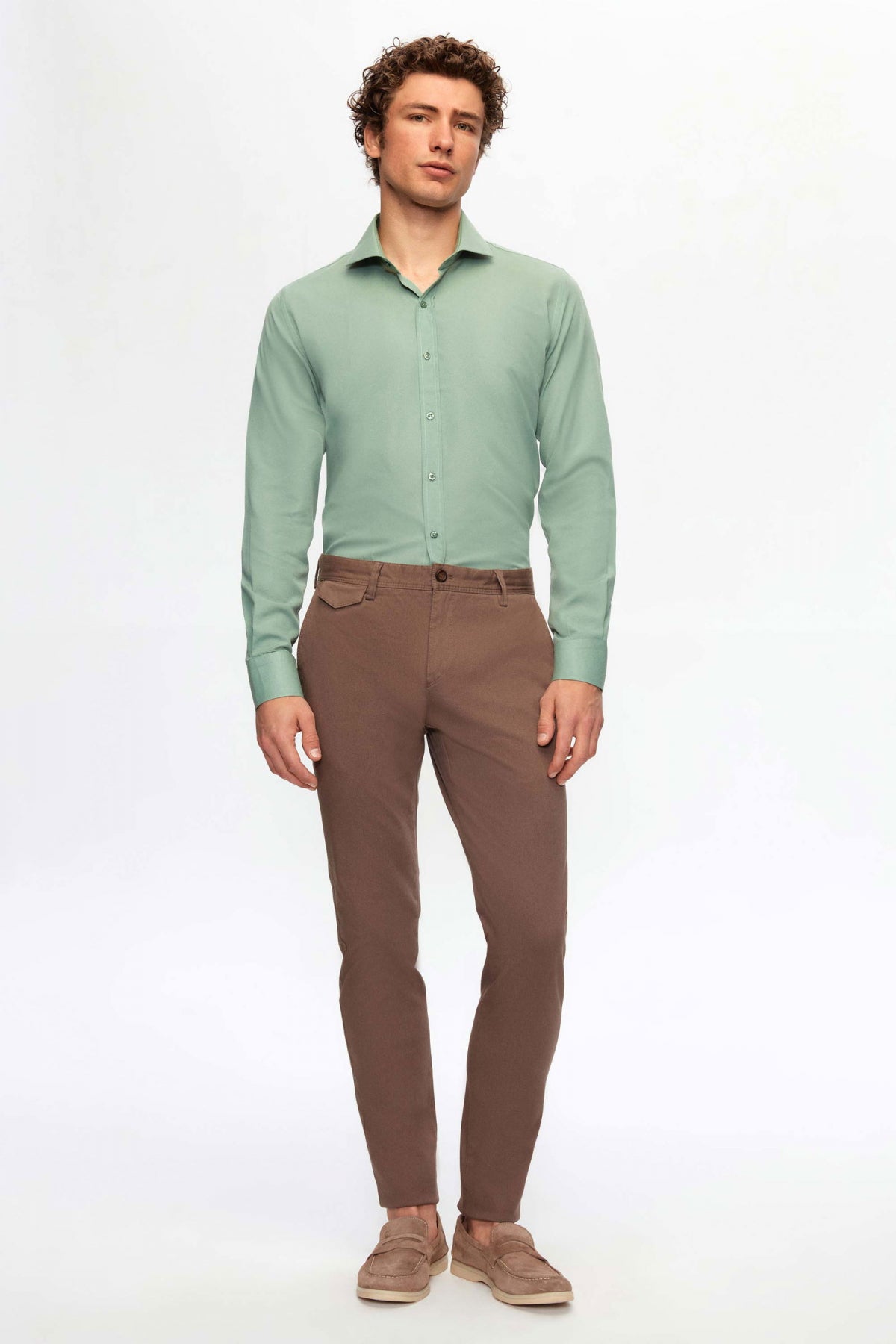 Ds Damat Slim Fit Italian Collar Slim Cut Classic Tie Long-Sleeve Easy-Iron Breathable Shirt - Green