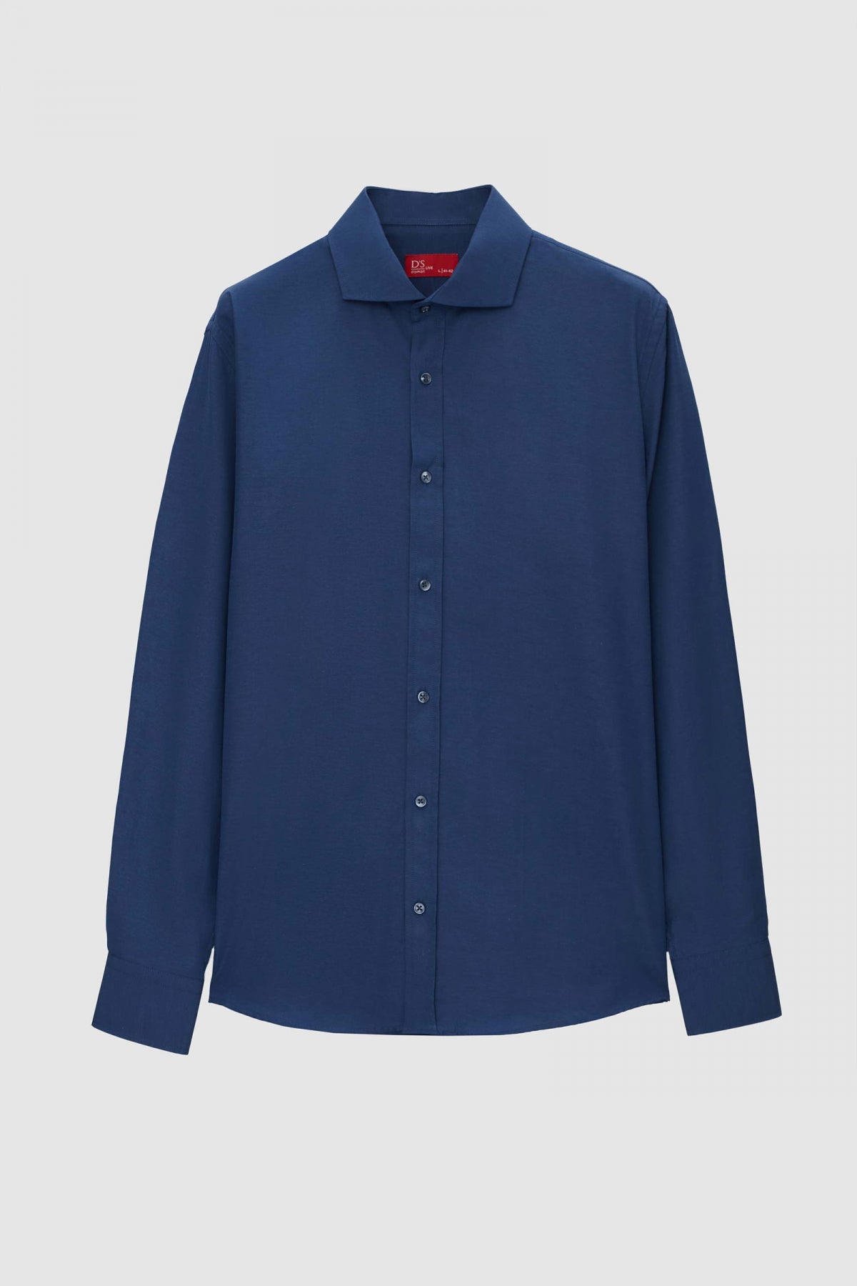 Ds Damat Slim Fit Italian Collar Slim Cut Classic Tie Long-Sleeve Easy-Iron Breathable Shirt - Navy Blue