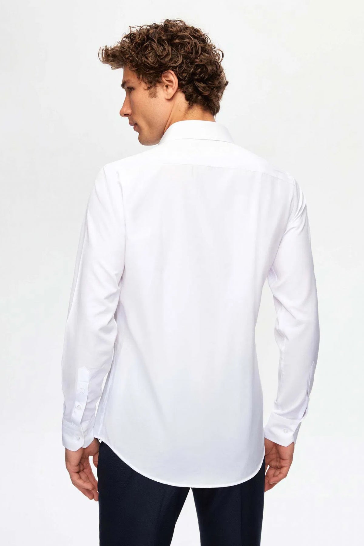 Ds Damat Slim Fit Italian Collar Slim Cut Classic Tie Long-Sleeve Easy-Iron Breathable Shirt - White