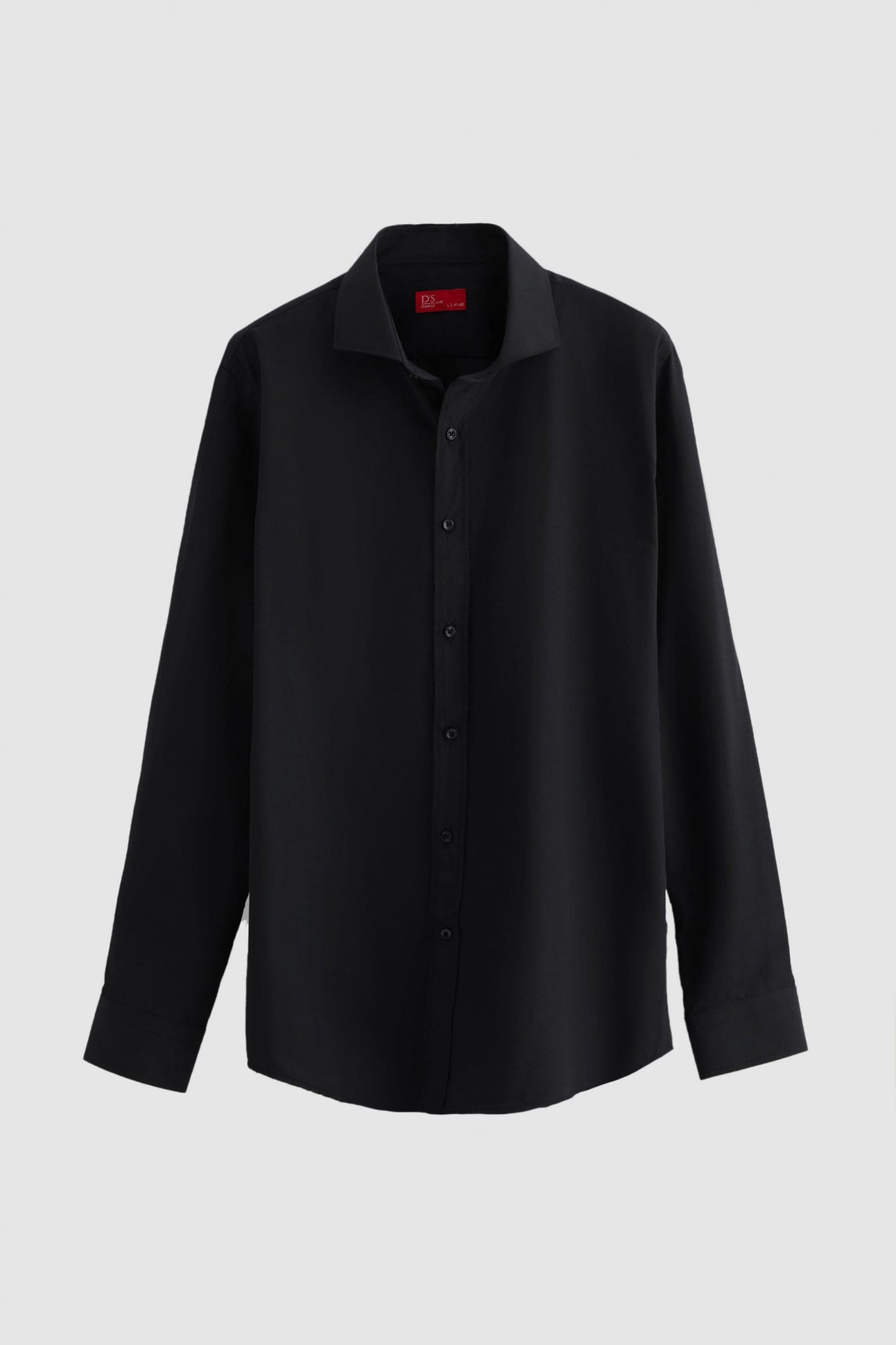 Ds Damat Slim Fit Italian Collar Slim Cut Classic Tie Long Sleeve Easy Iron Breathable Shirt - Black