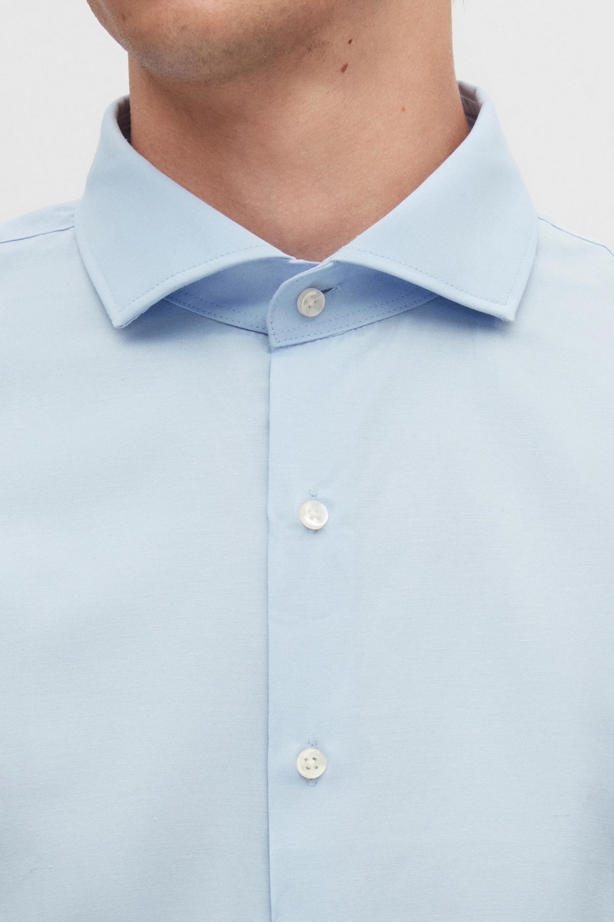 Ds Damat Slim Fit Italian Collar Slim Cut Classic Tie Long Sleeve Easy Iron Breathable Shirt - Light Blue