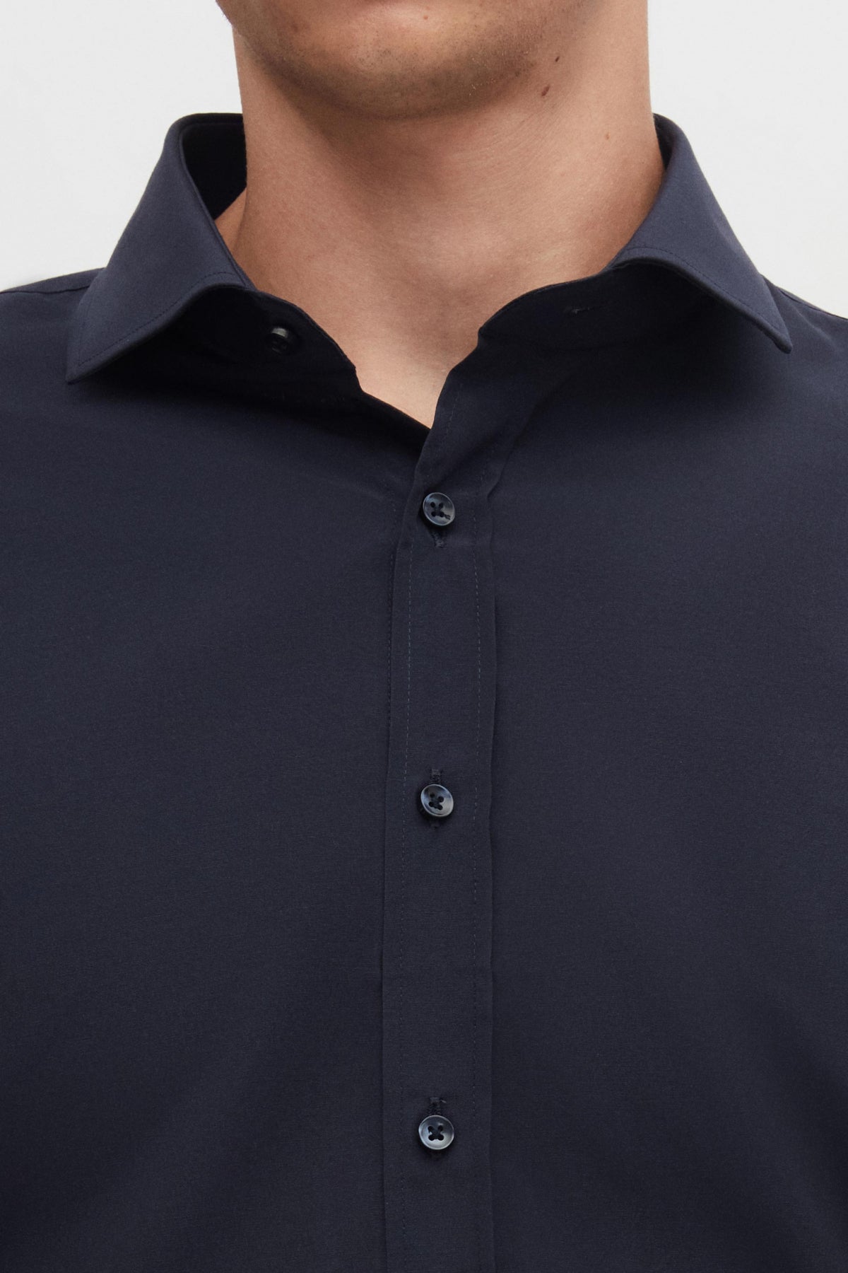 Ds Damat Slim Fit Italian Collar Slim Cut Classic Tie Long Sleeve Easy Iron Breathable Shirt - Navy Blue