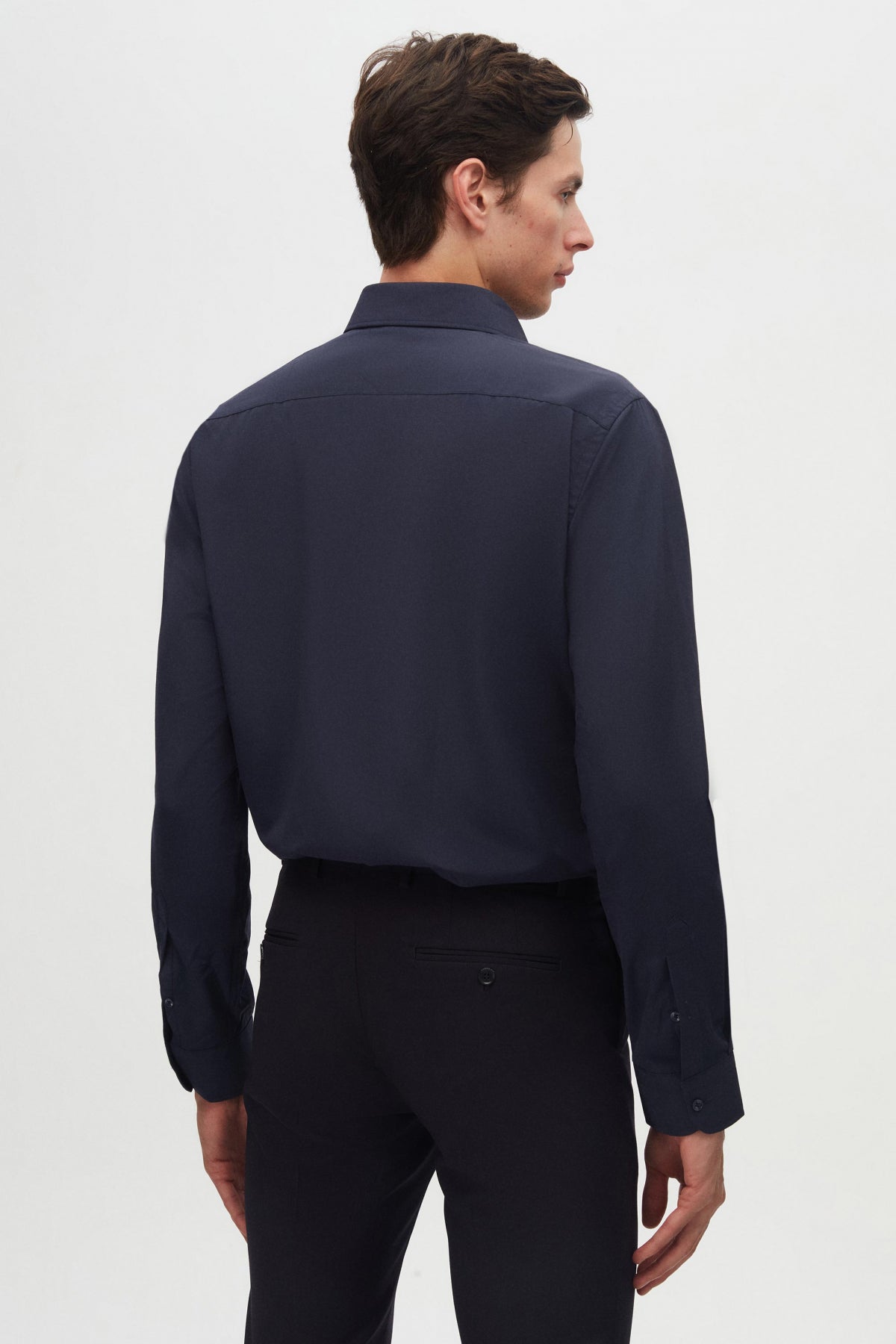 Ds Damat Slim Fit Italian Collar Slim Cut Classic Tie Long Sleeve Easy Iron Breathable Shirt - Navy Blue