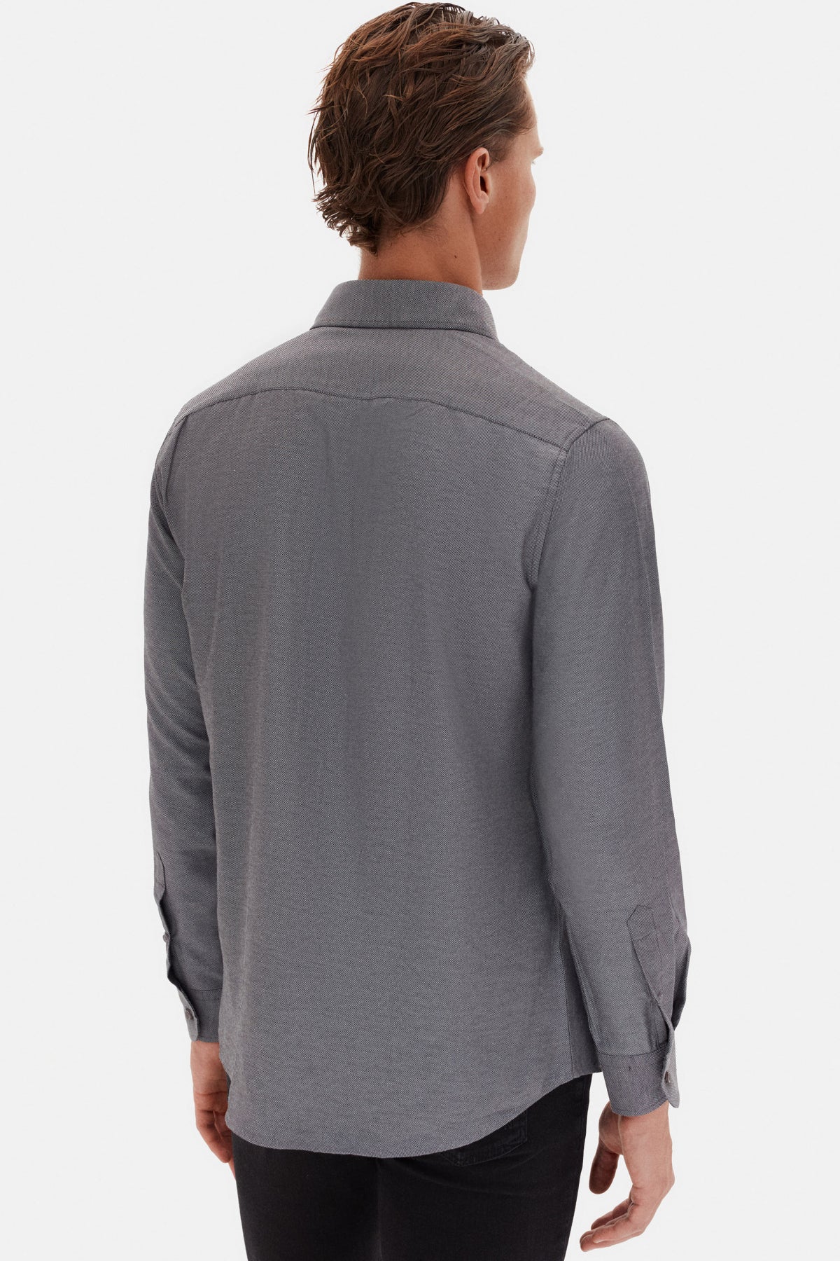 Ds Damat Slim Fit Italian Collar Textured Long-Sleeve Easy-Iron Breathable Four-Season Shirt - Anthracite