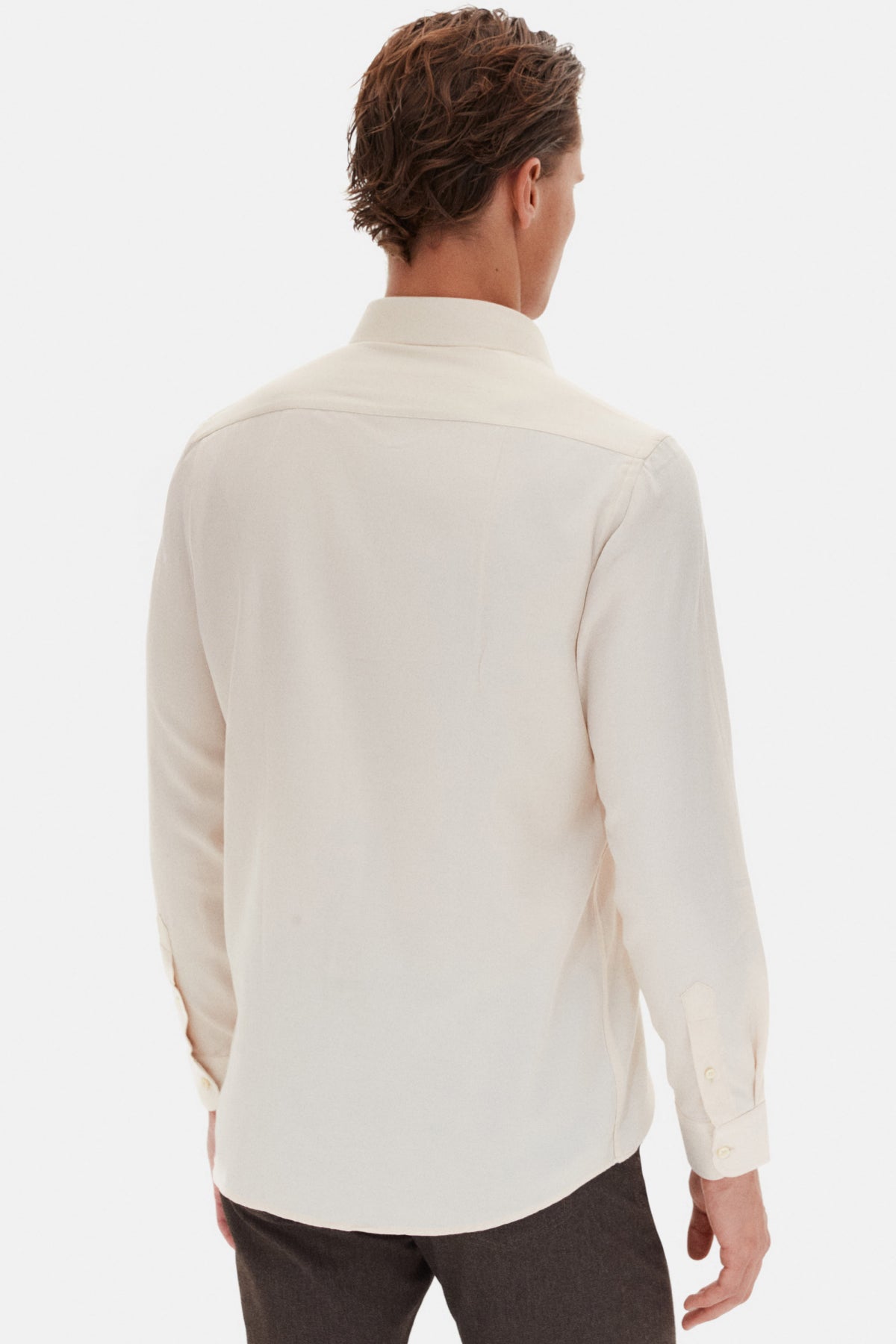 Ds Damat Slim Fit Italian Collar Textured Long-Sleeve Easy-Iron Breathable Four-Season Shirt - Beige